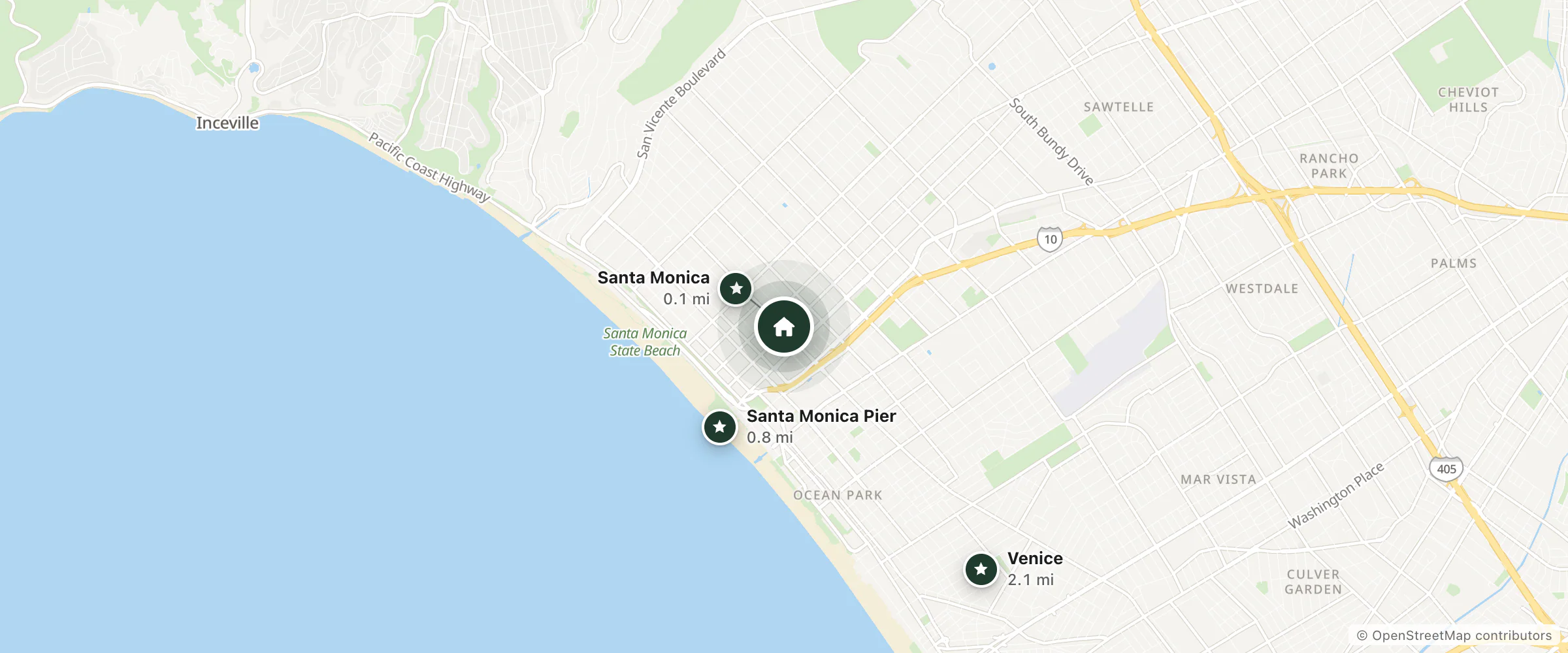 Map of Proper Hotels and nearby Santa Monica, Santa Monica Pier and Venice