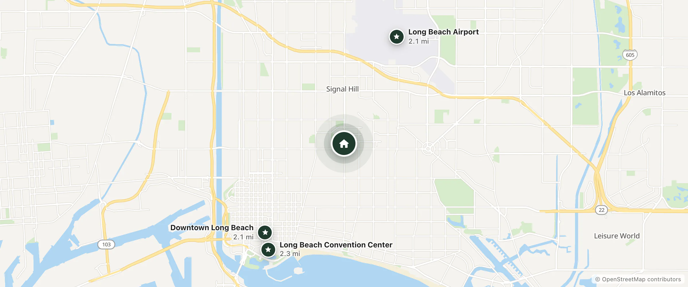 Map of Liberty Hotel and nearby Downtown Long Beach, Long Beach Airport and Long Beach Convention Center