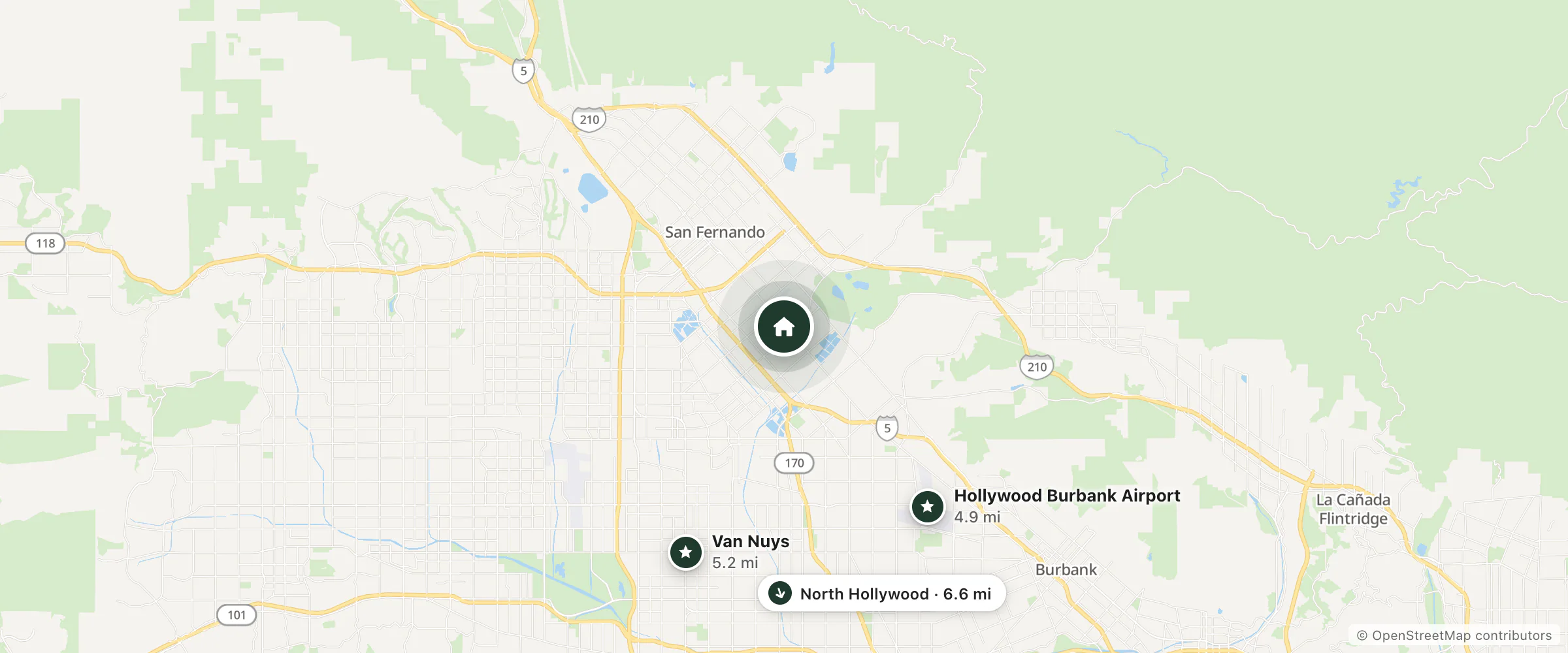 Map of Villa Las Palmas and nearby Hollywood Burbank Airport, Van Nuys and North Hollywood