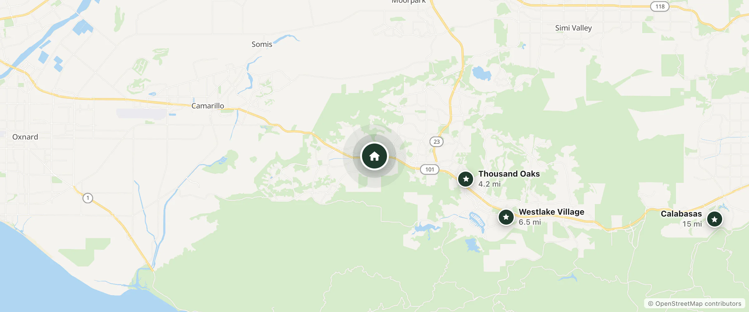 Map of Hampton Inn & Suites Thousand Oaks and nearby Thousand Oaks, Westlake Village and Calabasas
