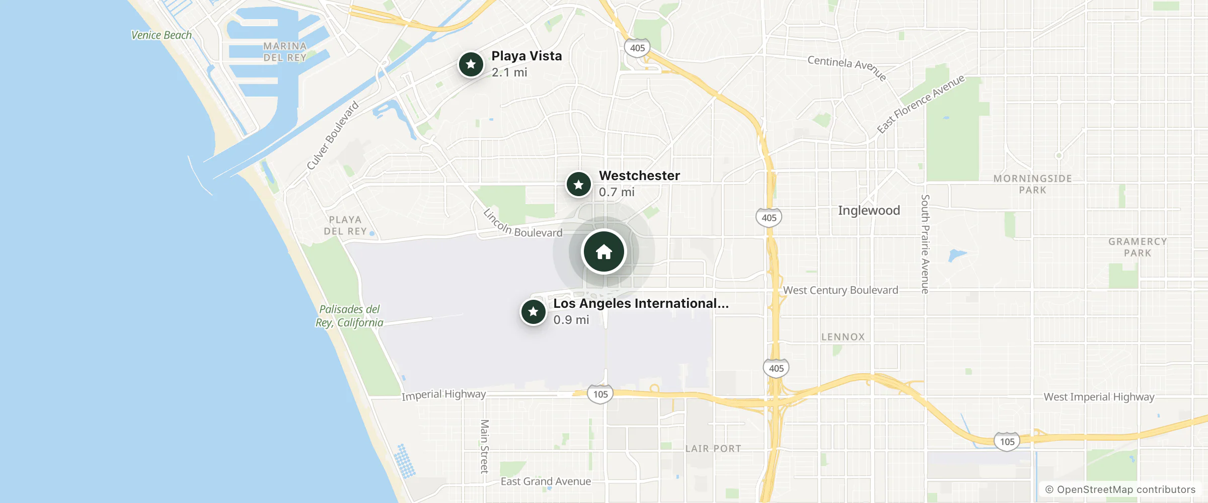 Map of Hometown Inn North Hills Los Angeles and nearby Westchester, Los Angeles International Airport and Playa Vista
