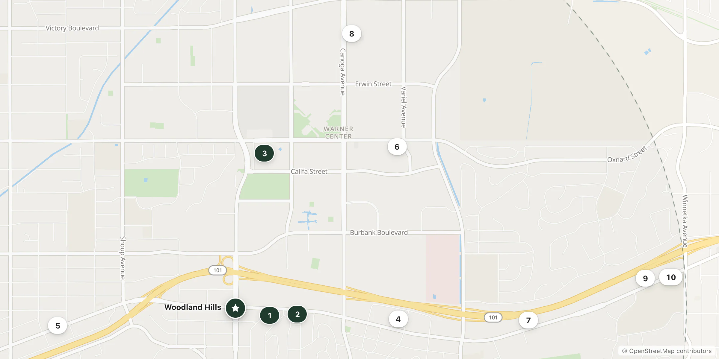 Map of hotels near Woodland Hills