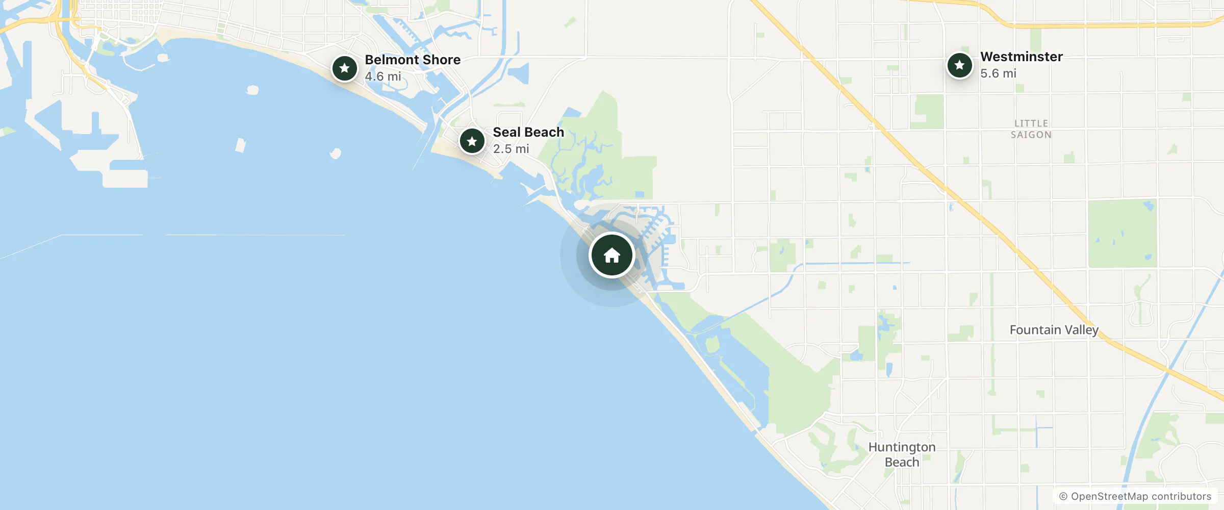 Map of Travelodge by Wyndham Sunset-Huntington Beach Ocean Front and nearby Seal Beach, Belmont Shore and Westminster