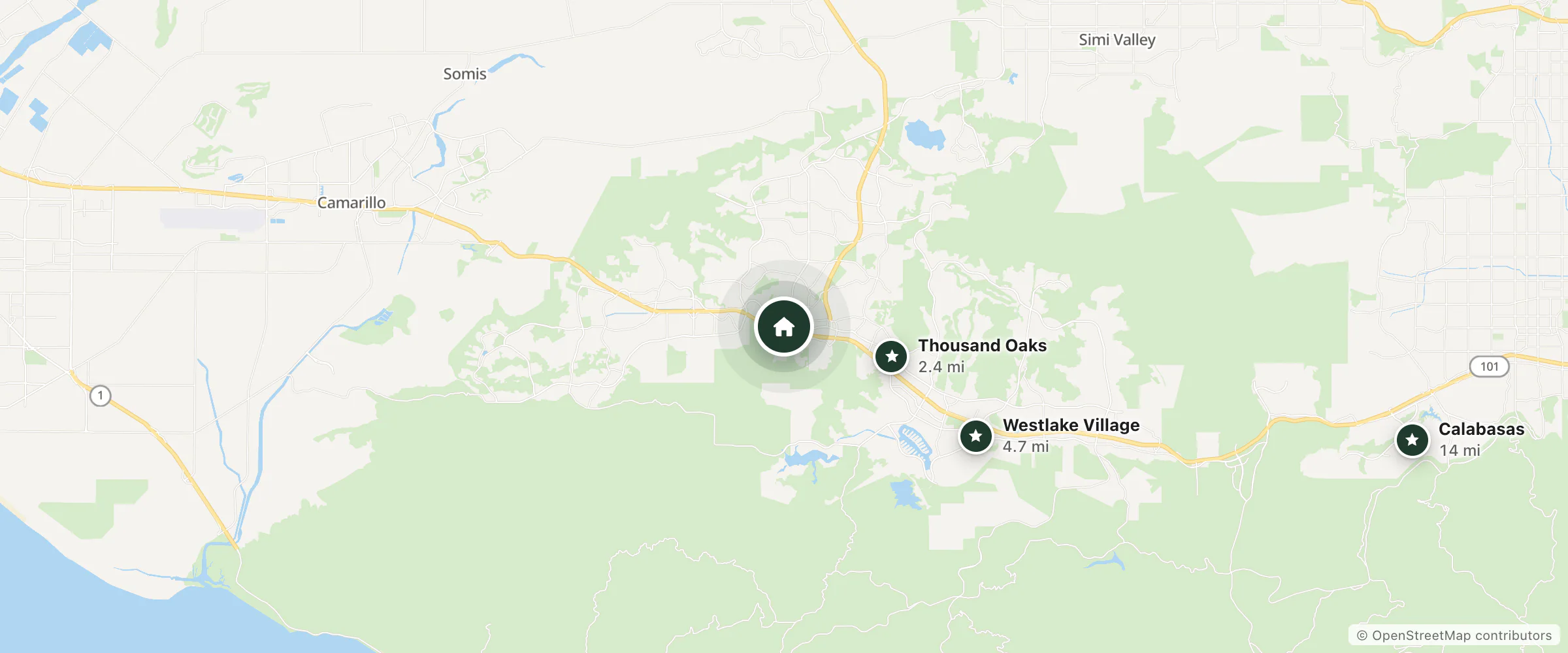 Map of Quality Inn & Suites Thousand Oaks - US101 and nearby Thousand Oaks, Westlake Village and Calabasas
