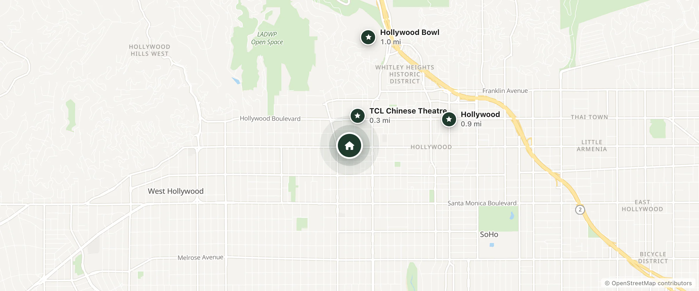 Map of Palihotel Hollywood and nearby TCL Chinese Theatre, Hollywood and Hollywood Bowl