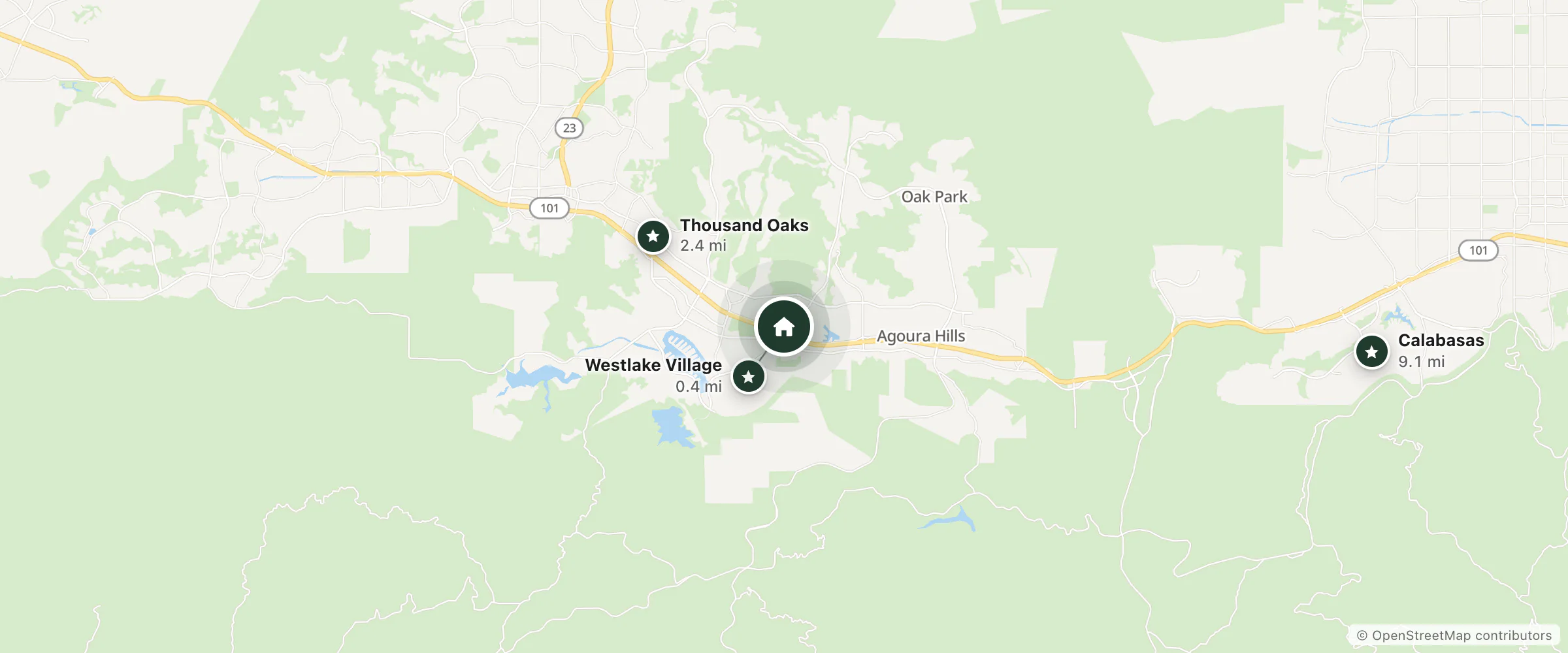 Map of Residence Inn by Marriott and nearby Westlake Village, Thousand Oaks and Calabasas