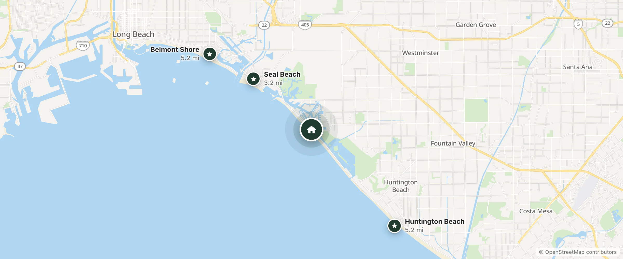 Map of Ramada Sunset Beach and nearby Seal Beach, Belmont Shore and Huntington Beach
