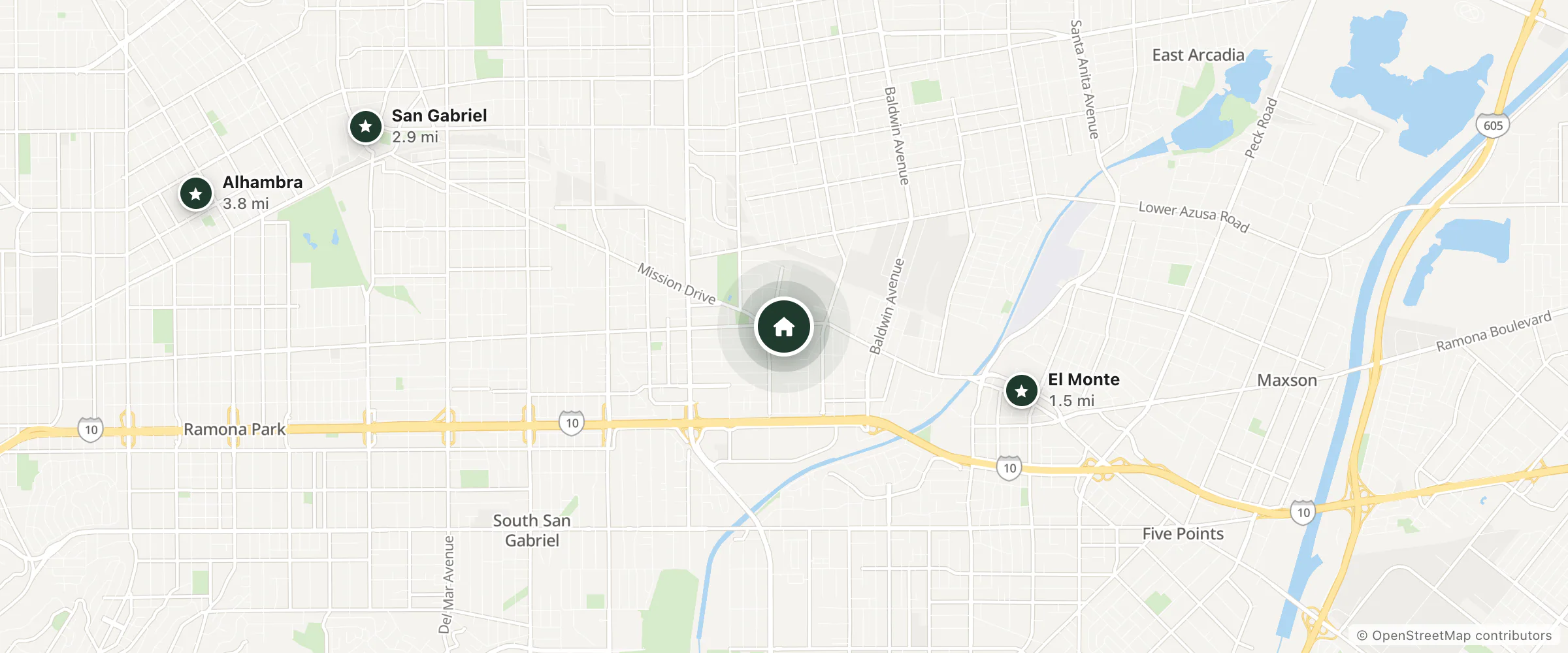 Map of Quality Inn Rosemead Los Angeles and nearby El Monte, San Gabriel and Alhambra