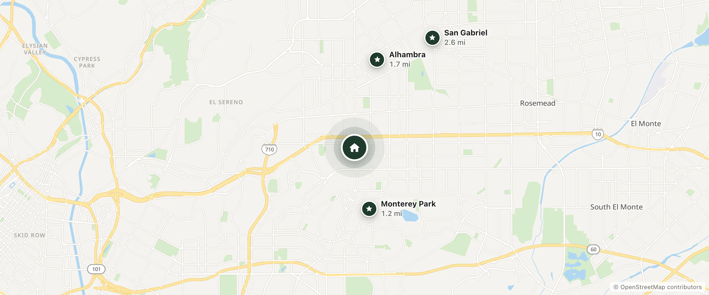 Map of Courtyard by Marriott Los Angeles Monterey Park and nearby Monterey Park, Alhambra and San Gabriel