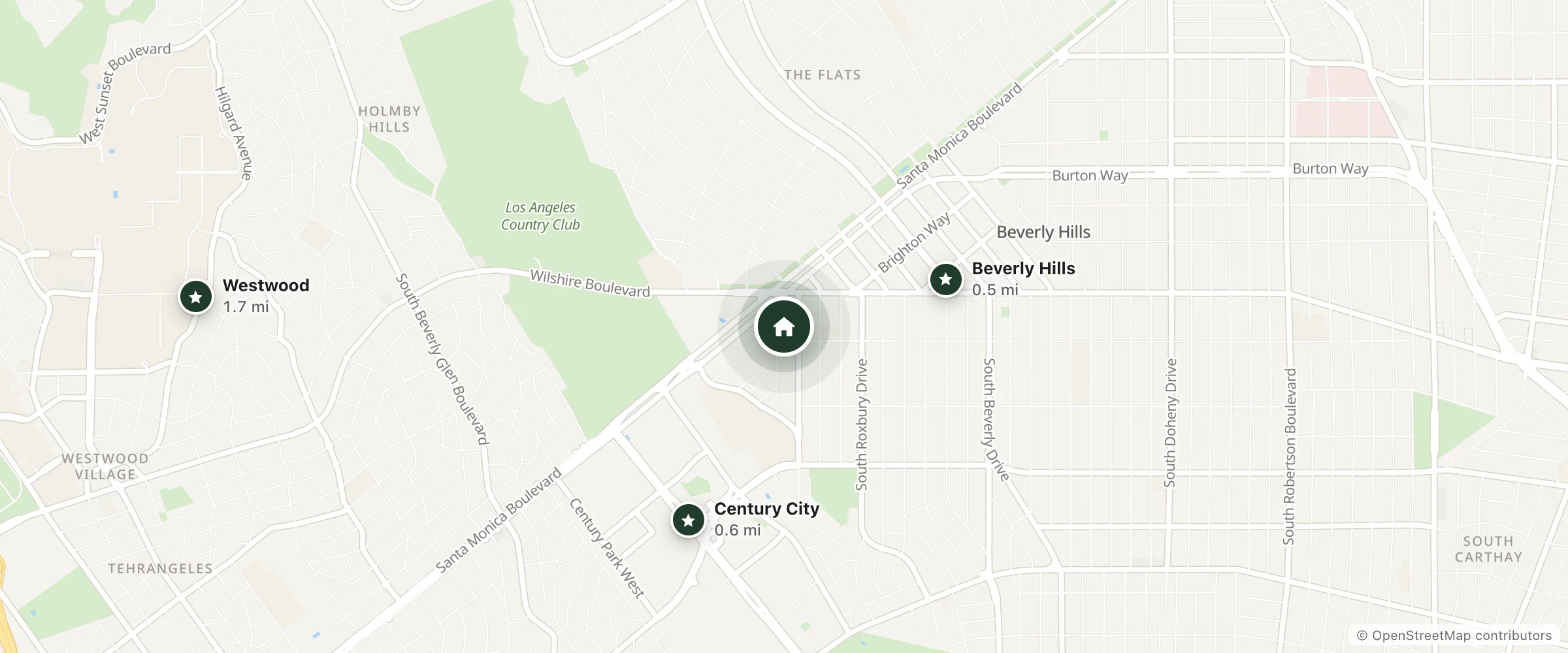 Map of Maison 140 Beverly Hills and nearby Beverly Hills, Century City and Westwood
