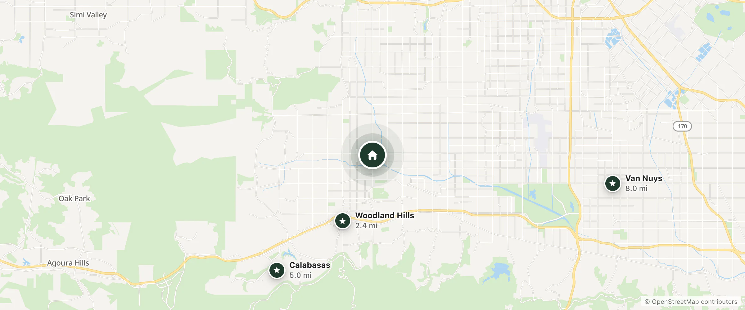 Map of Motel 6 Canoga Park- Ca and nearby Woodland Hills, Calabasas and Van Nuys