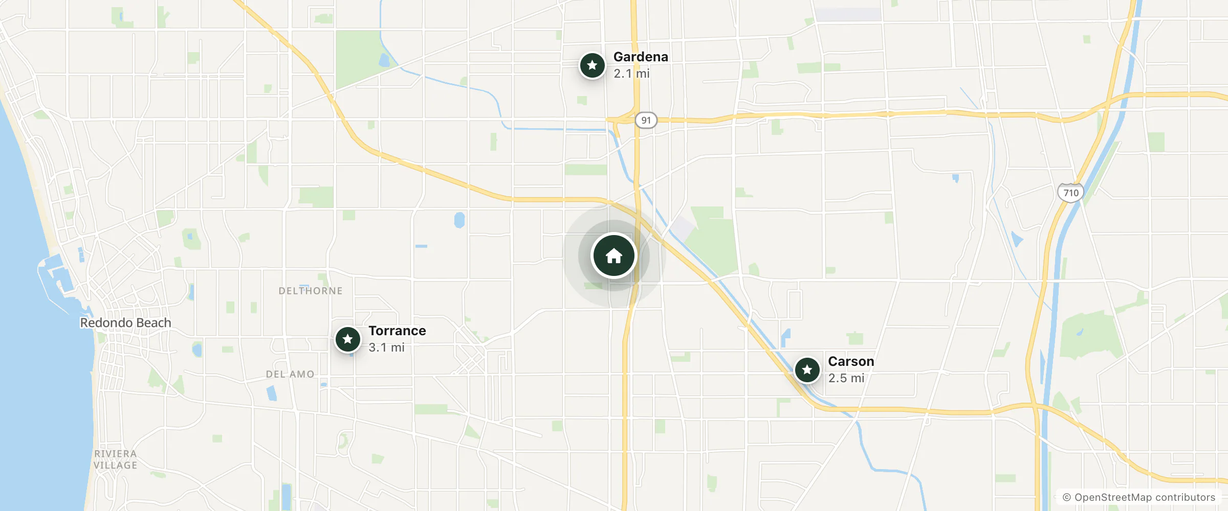 Map of InterContinental Hotels and nearby Gardena, Carson and Torrance
