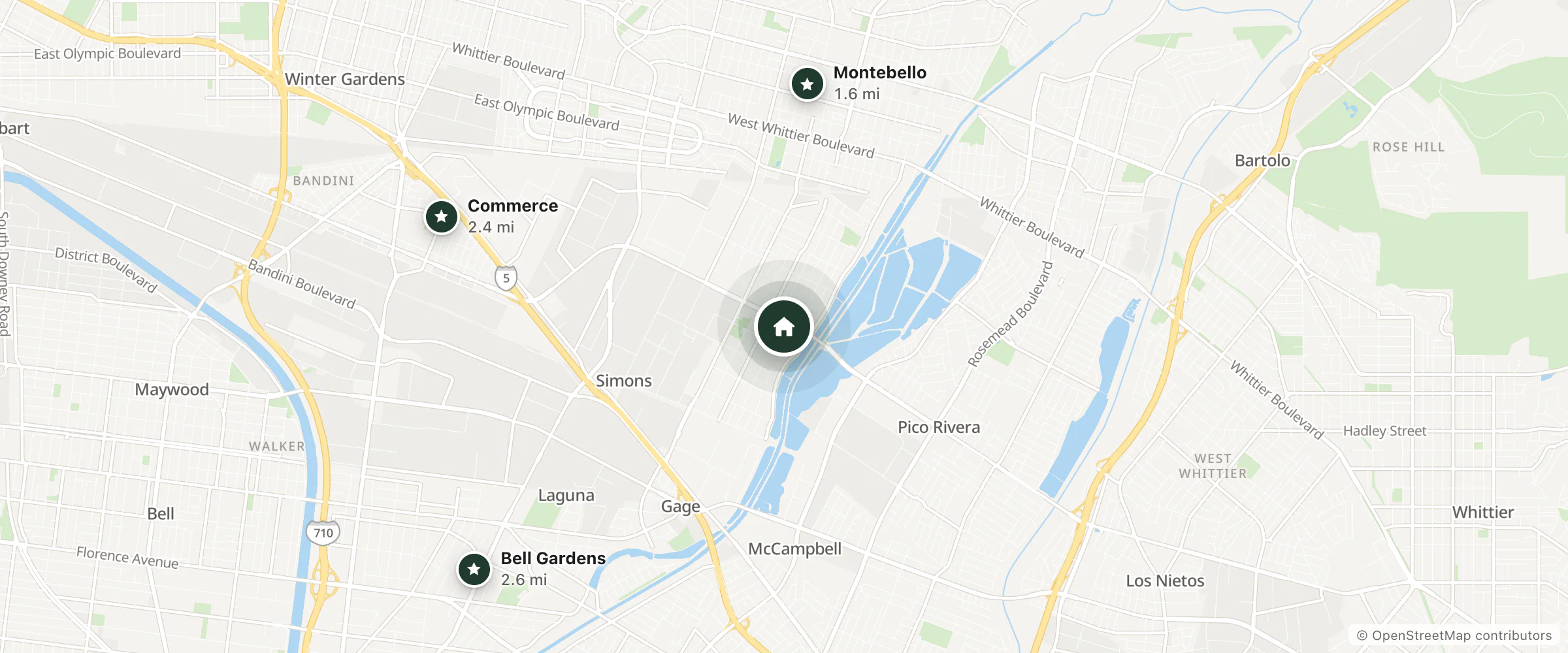 Map of Best Inn Montebello and nearby Montebello, Commerce and Bell Gardens