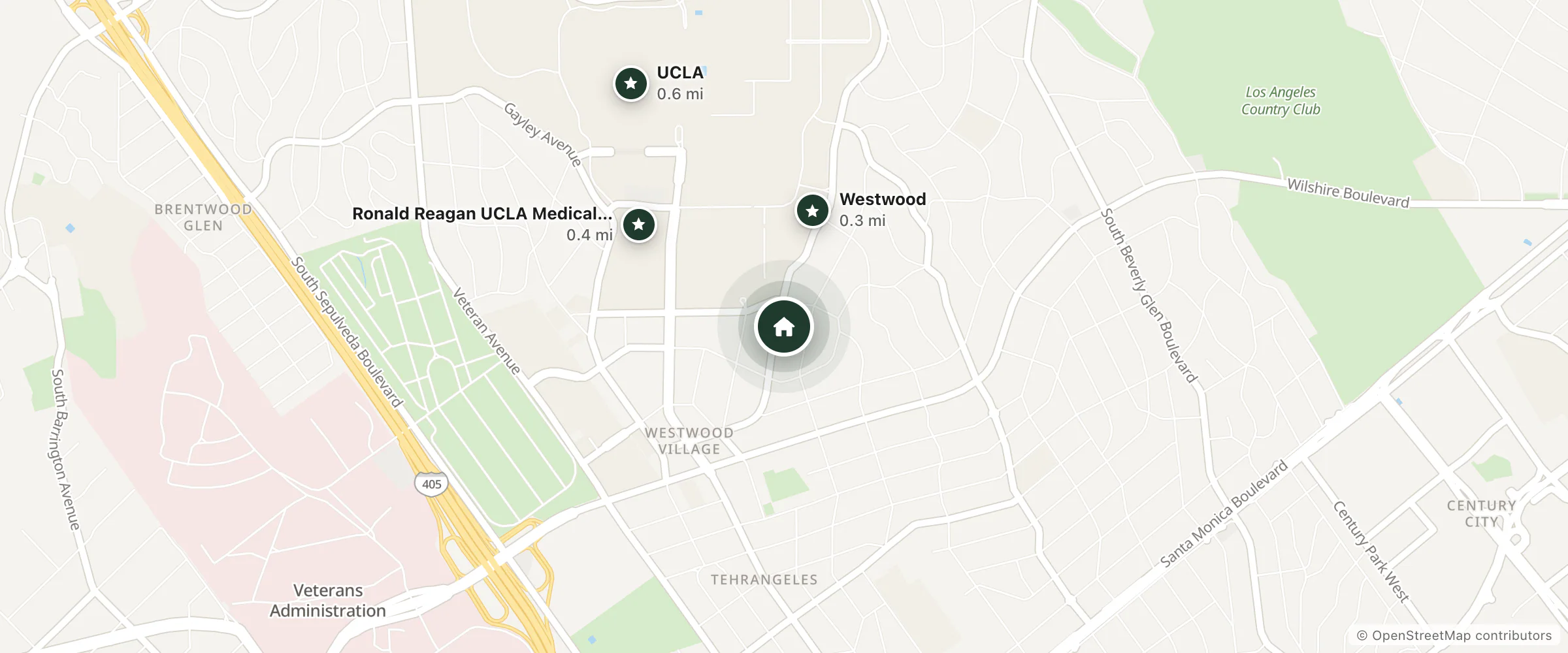 Map of W Los Angeles - West Beverly Hills and nearby Westwood, Ronald Reagan UCLA Medical Center and UCLA