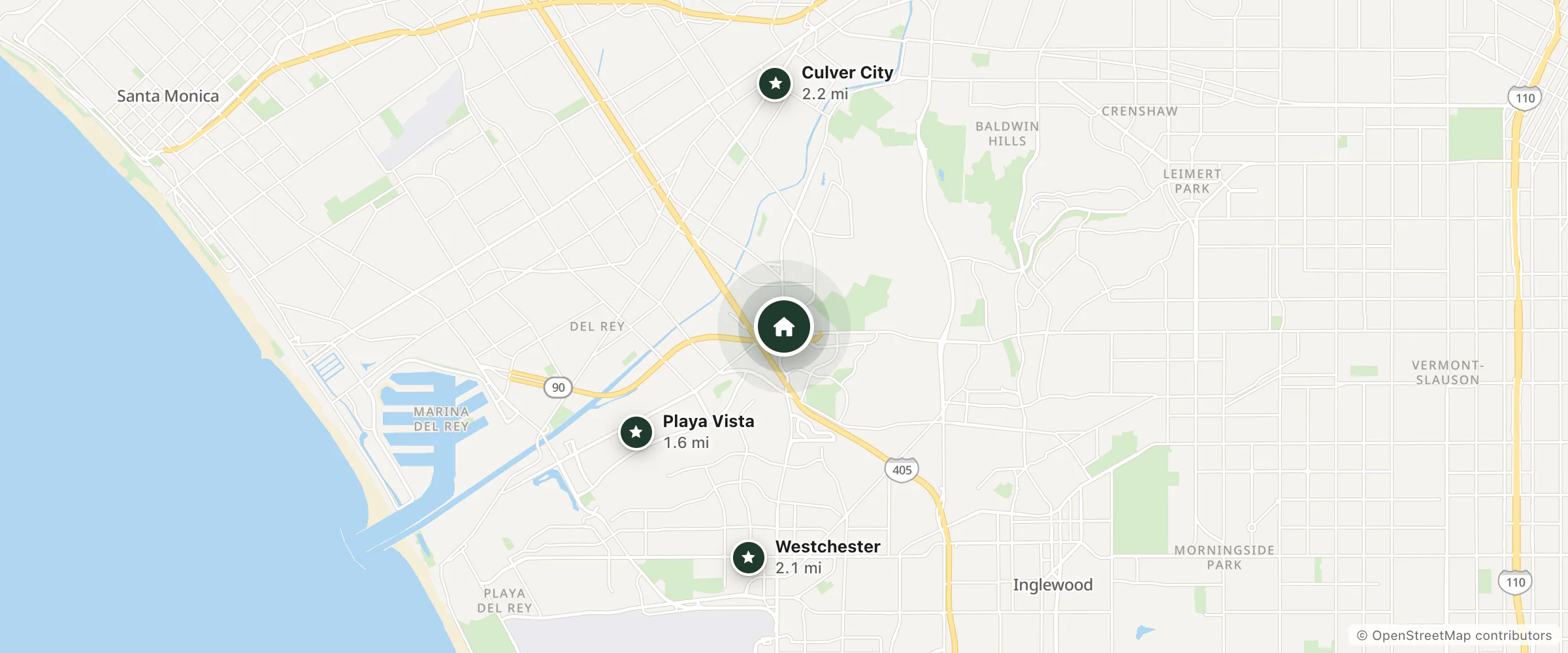 Map of Hampton Inn & Suites Los Angeles/Sherman Oaks and nearby Playa Vista, Westchester and Culver City