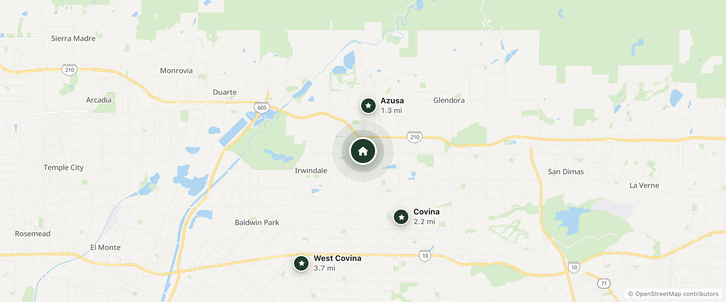 Map of Americas Best Value Inn and nearby Azusa, Covina and West Covina