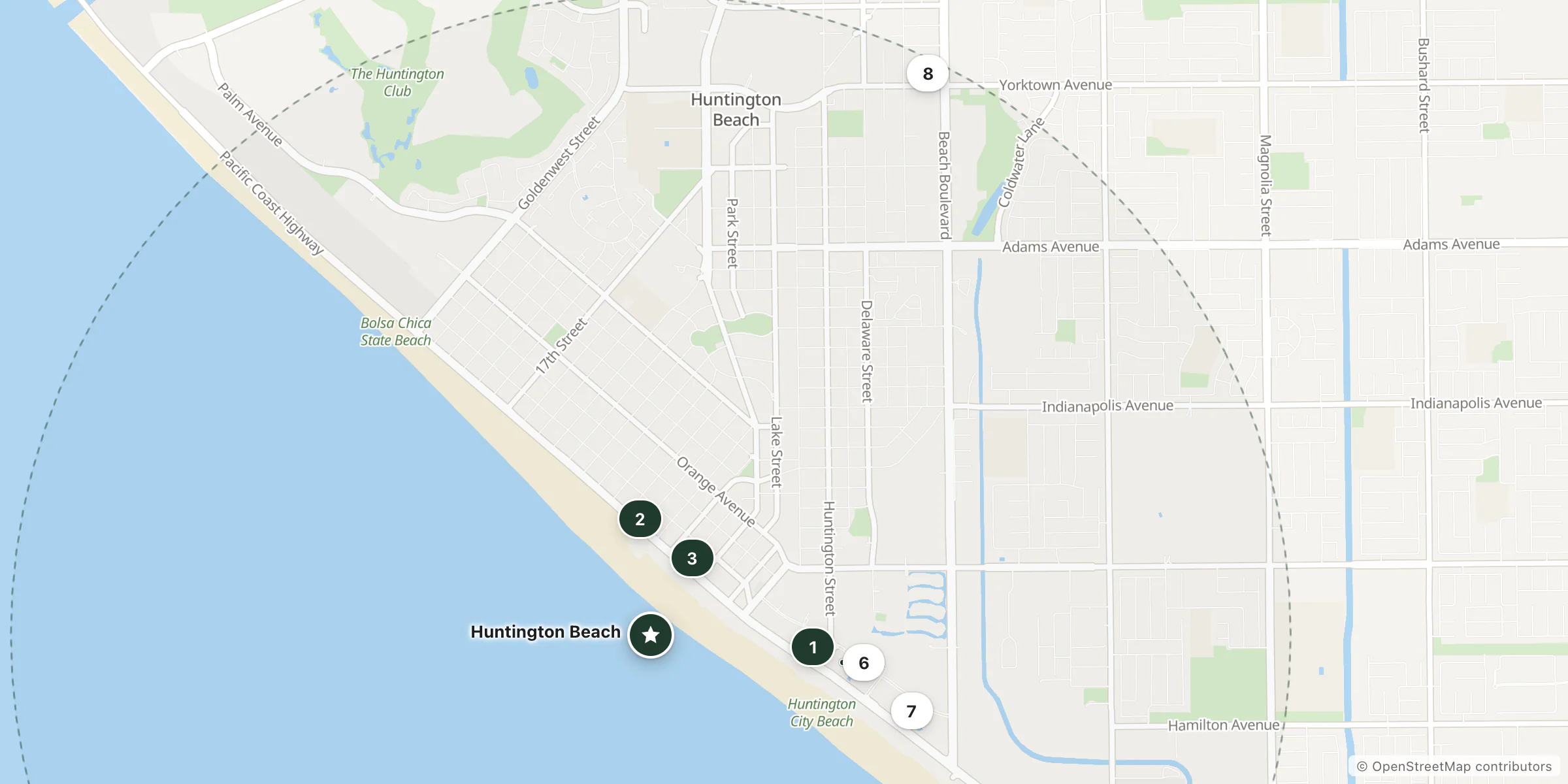 Map of hotels near Huntington Beach