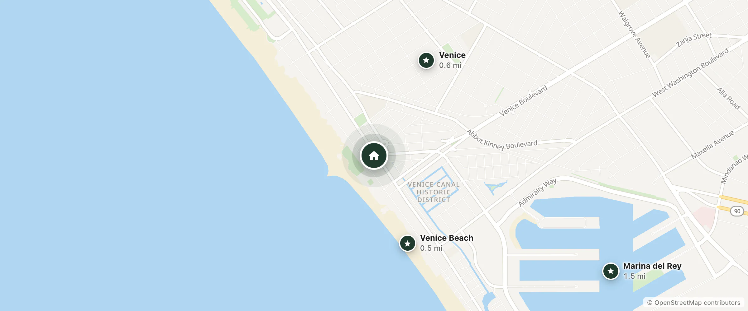 Map of Hotel Erwin and nearby Venice Beach, Venice and Marina del Rey
