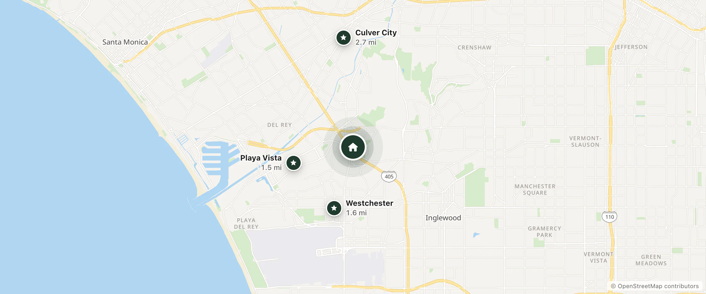 Map of Courtyard by Marriott Culver City Los Angeles and nearby Playa Vista, Westchester and Culver City