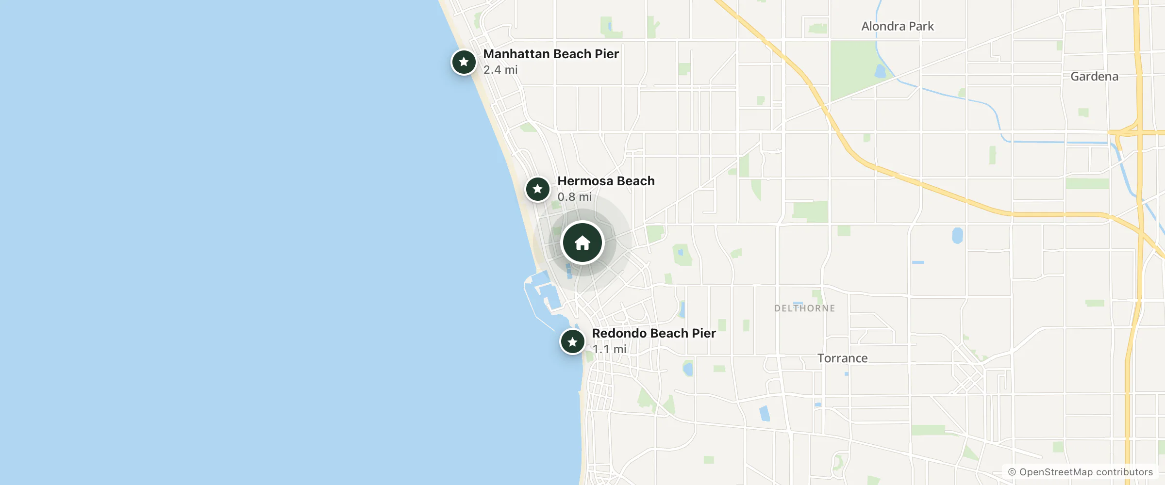 Map of Holiday Inn Express & Suites Hermosa Beach by IHG and nearby Hermosa Beach, Redondo Beach Pier and Manhattan Beach Pier