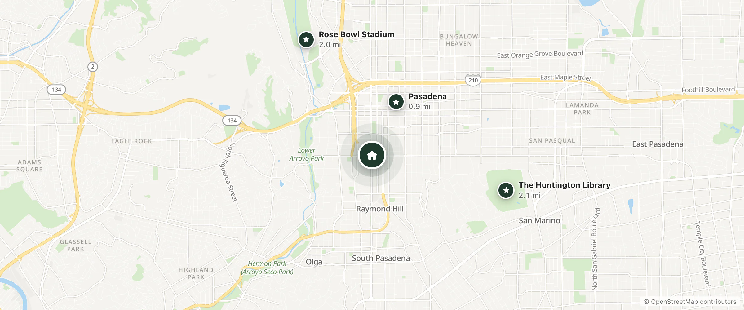 Map of Arroyo del Sol Clothing Optional Bed and Breakfast and nearby Pasadena, Rose Bowl Stadium and The Huntington Library
