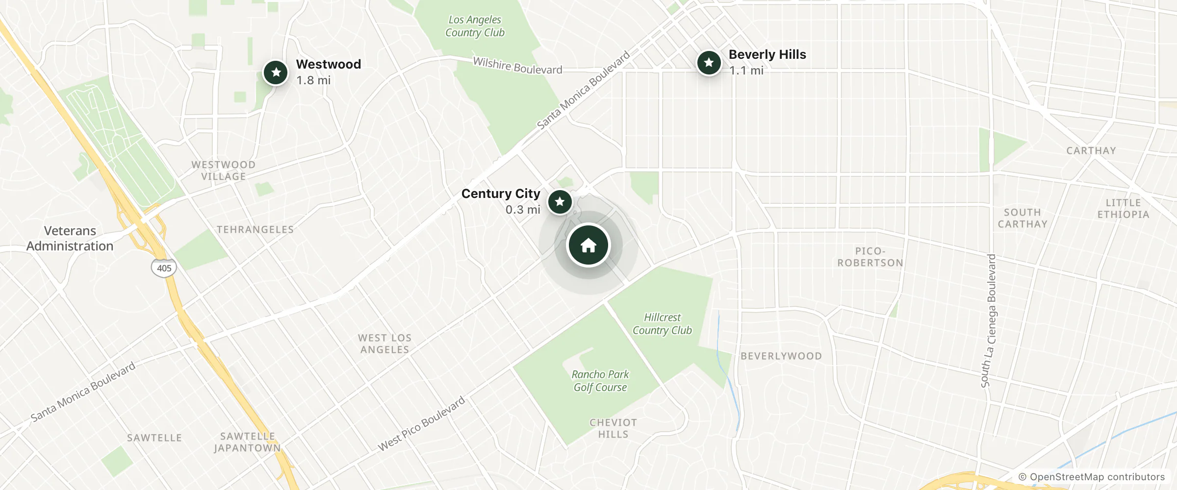 Map of Hyatt Hotels & Resorts - Park Hyatt Los Angeles and nearby Century City, Beverly Hills and Westwood