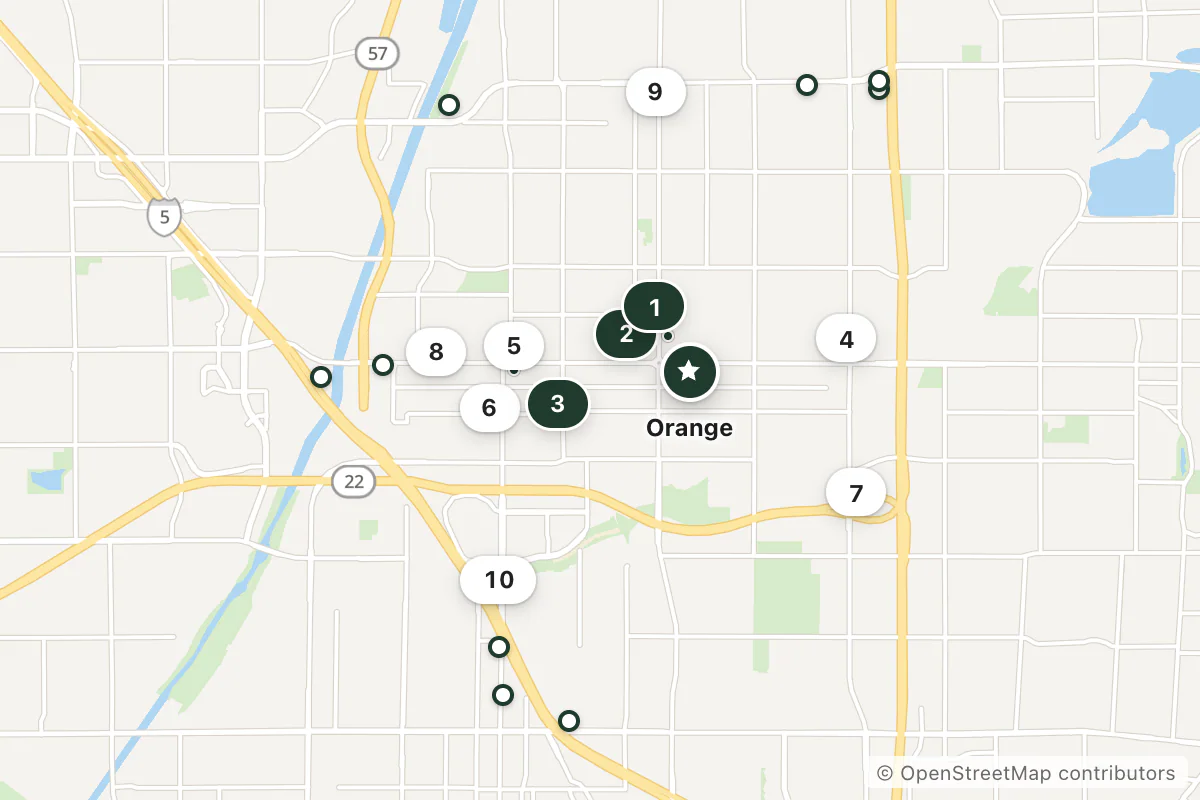 Map of the top 19 hotels for this question around Orange