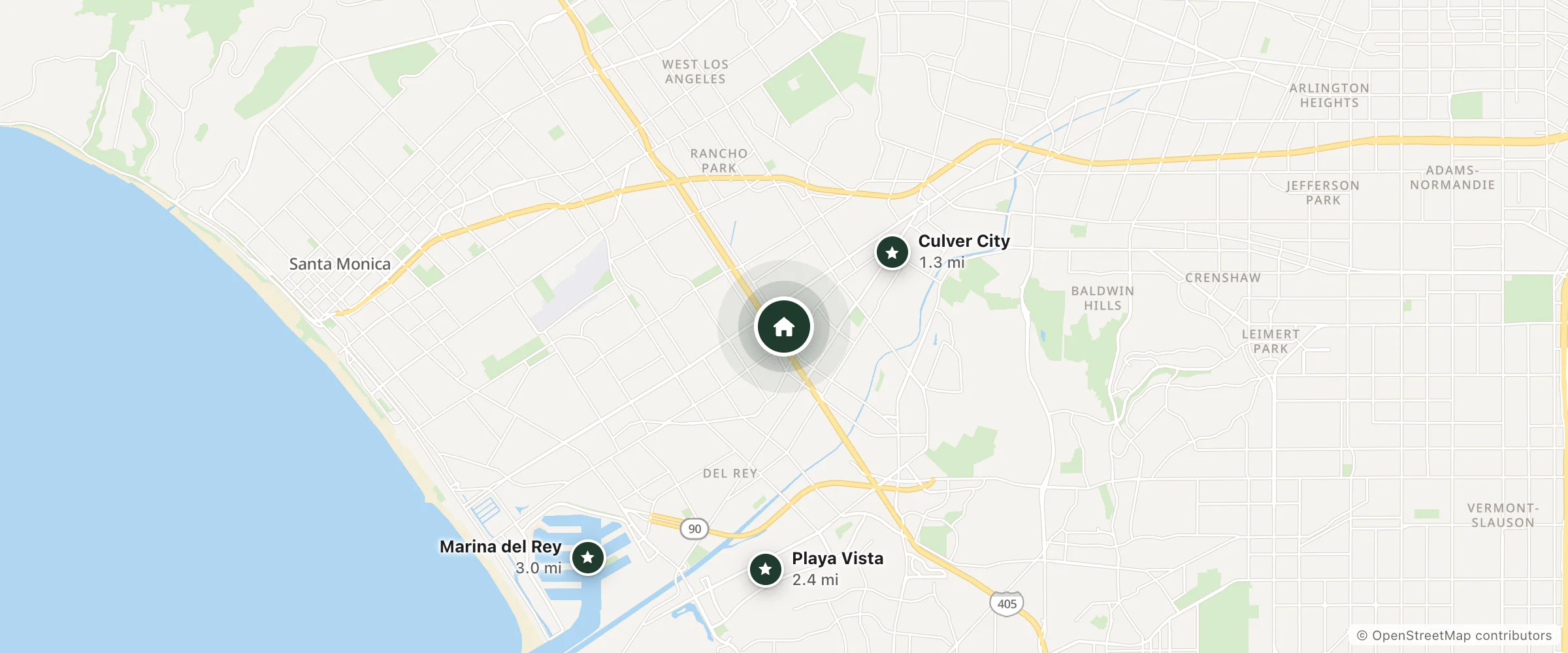 Map of Ramada Culver City and nearby Culver City, Playa Vista and Marina del Rey