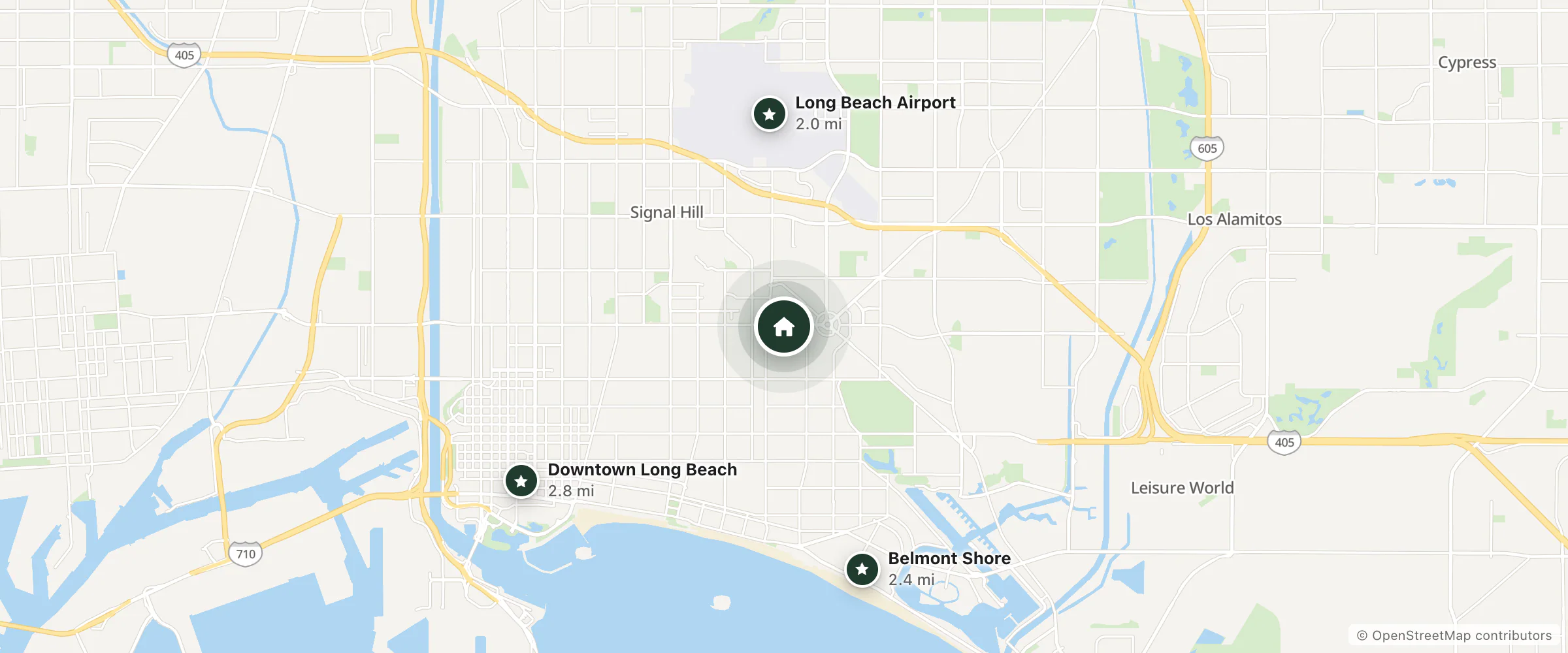 Map of Econo Lodge Long Beach I-405 and nearby Long Beach Airport, Belmont Shore and Downtown Long Beach