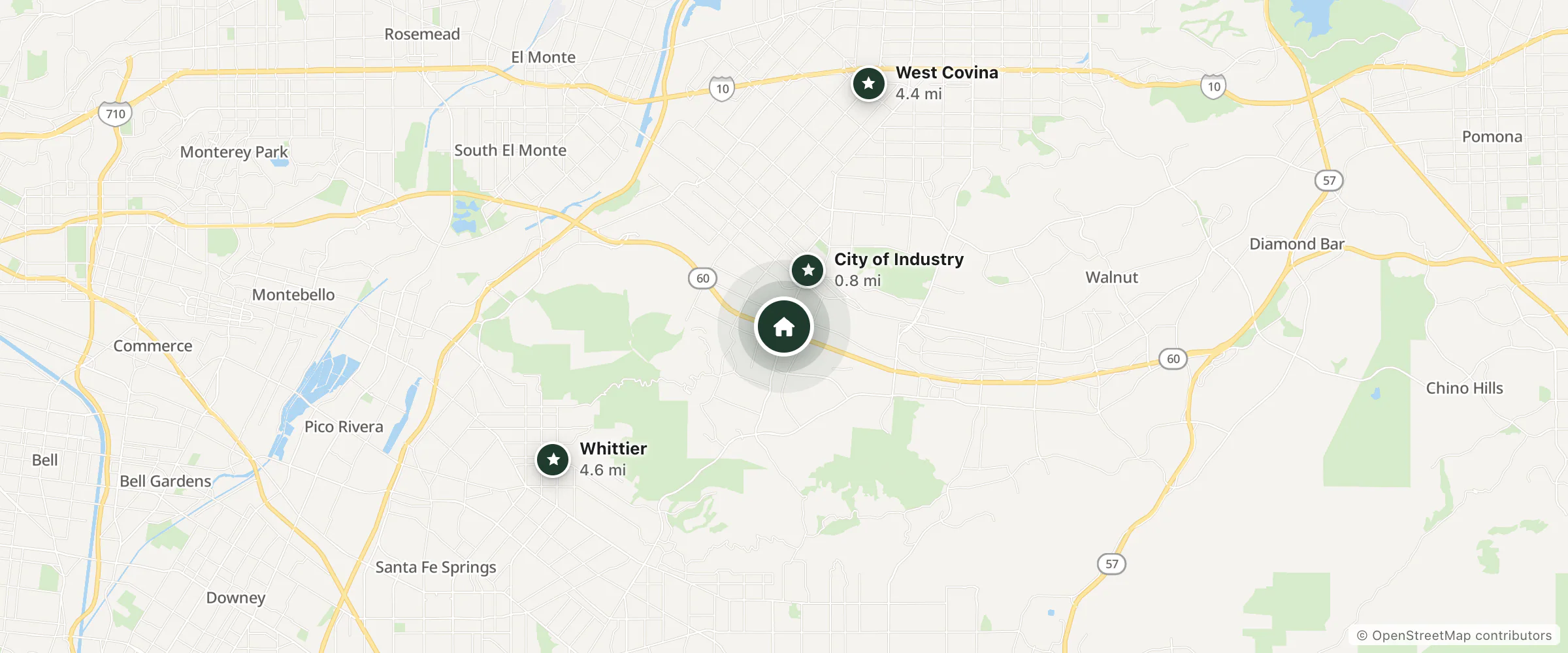 Map of Vagabond Inn Hacienda Heights and nearby City of Industry, West Covina and Whittier