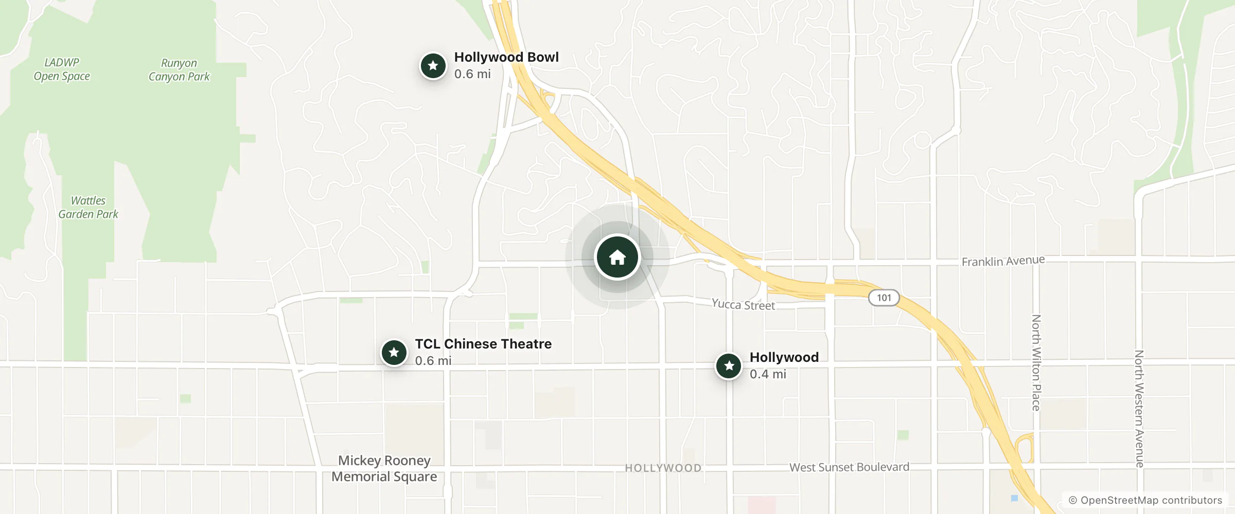 Map of Trylon Hotel and nearby Hollywood, TCL Chinese Theatre and Hollywood Bowl