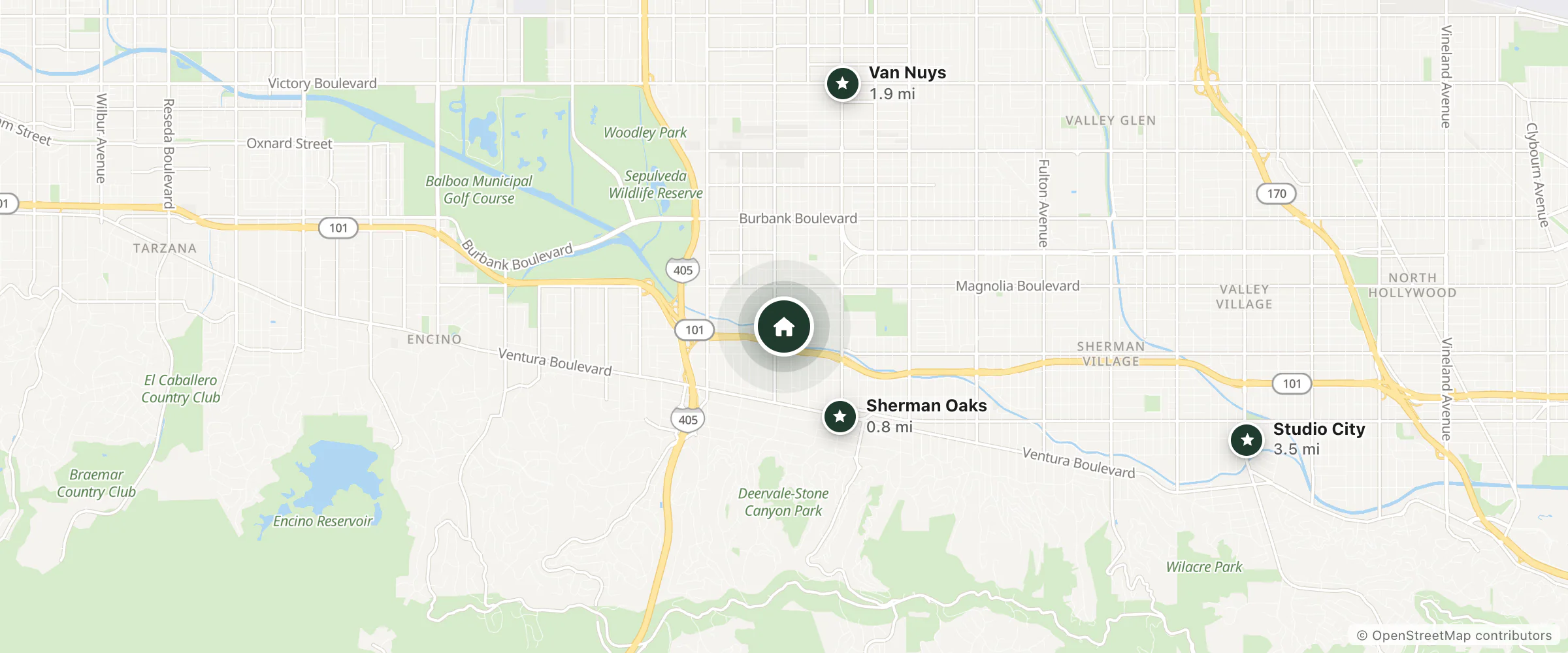 Map of Sweet Dreams Bed & Breakfast and nearby Sherman Oaks, Van Nuys and Studio City