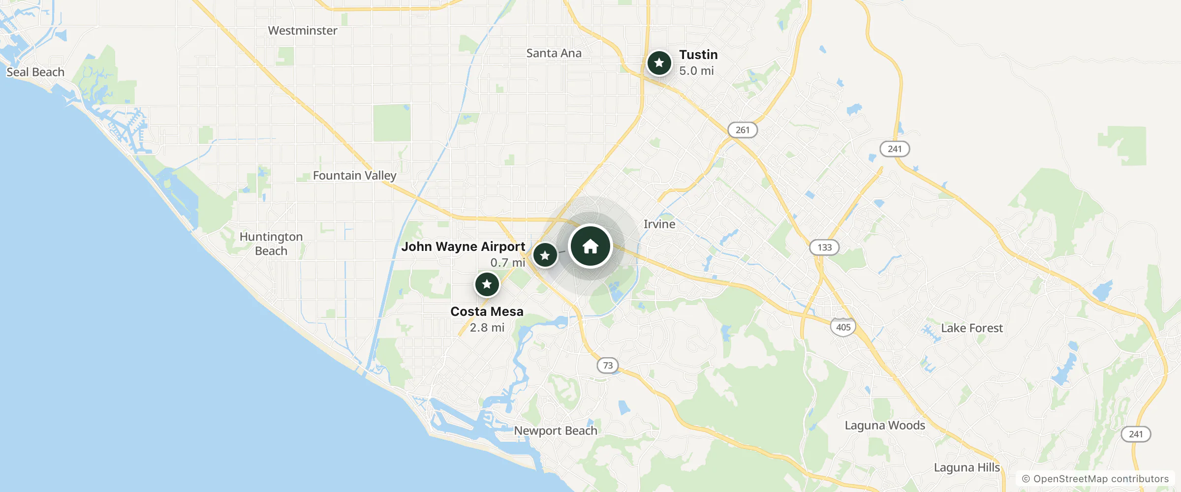 Map of Hotels Mag and nearby John Wayne Airport, Costa Mesa and Tustin