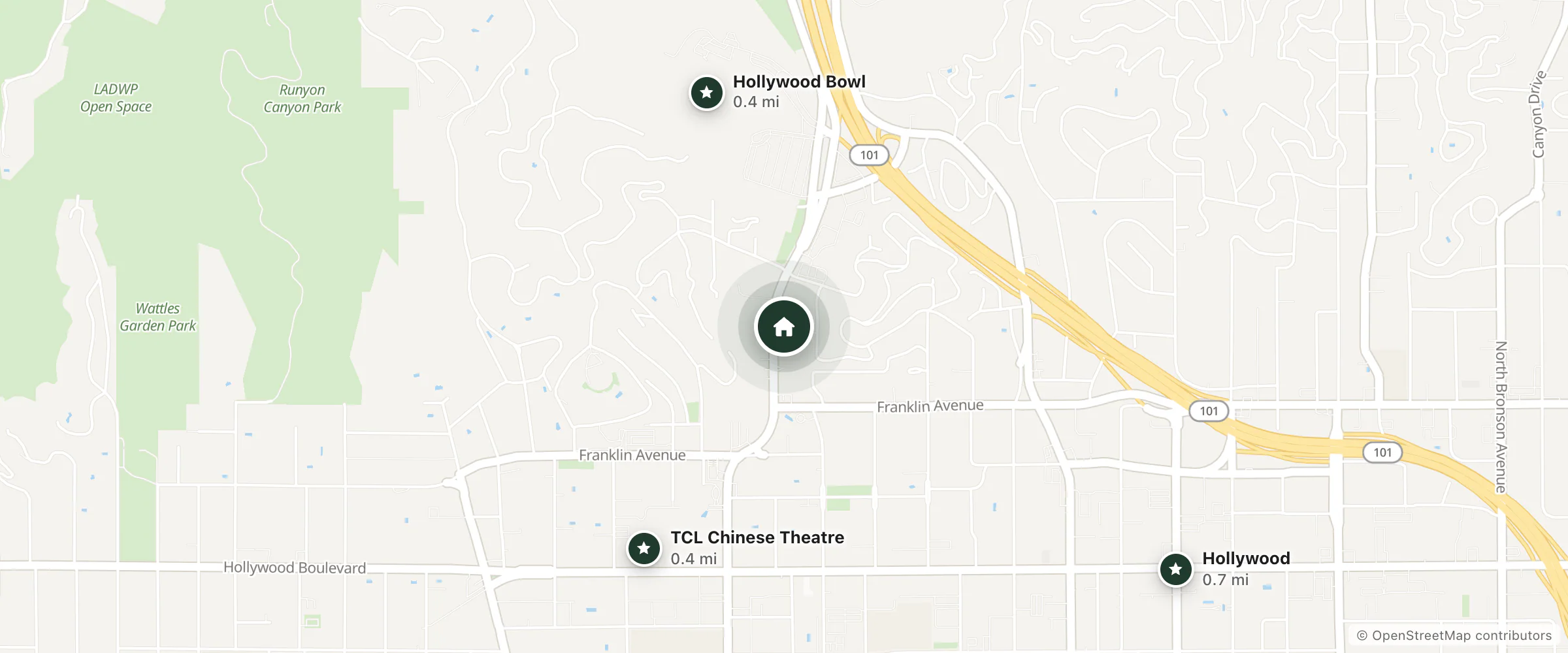 Map of The Blvd Hotel & Suites and nearby Hollywood Bowl, TCL Chinese Theatre and Hollywood