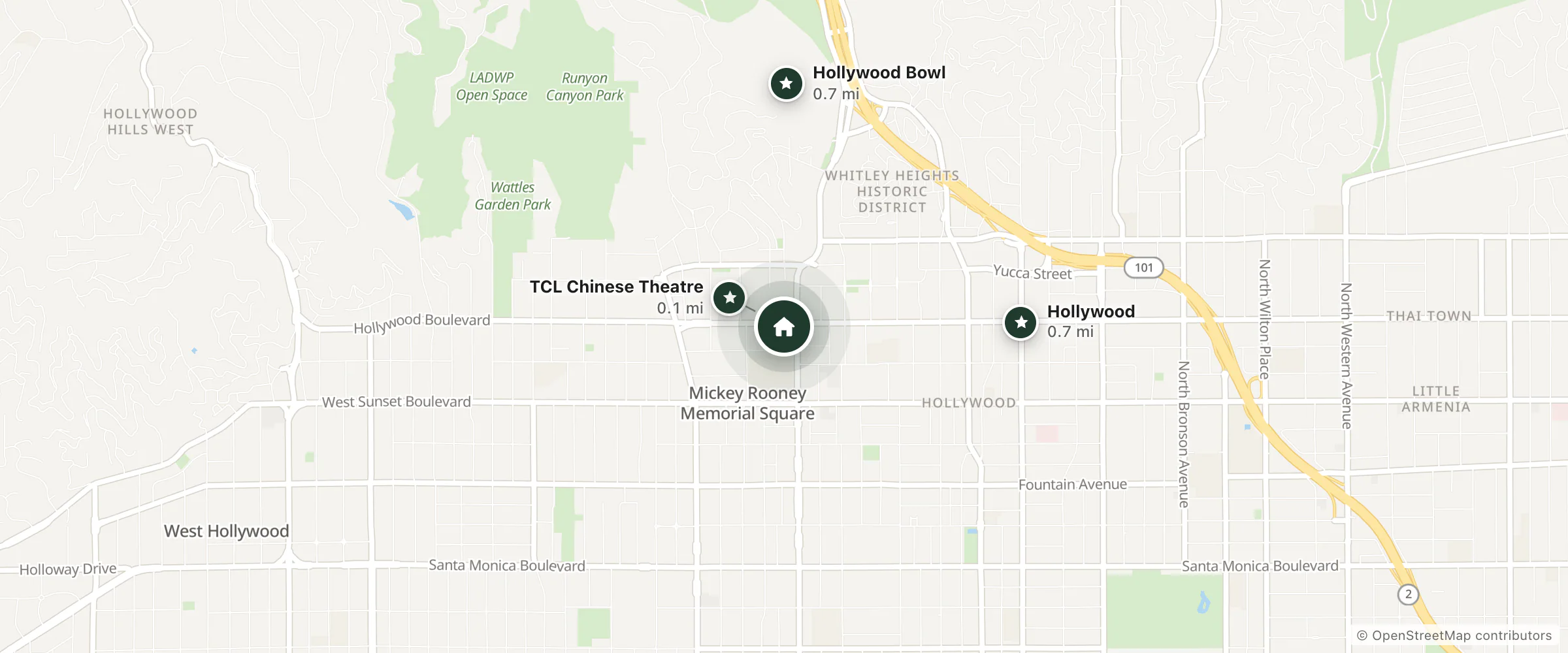 Map of Samesun Hollywood and nearby TCL Chinese Theatre, Hollywood and Hollywood Bowl