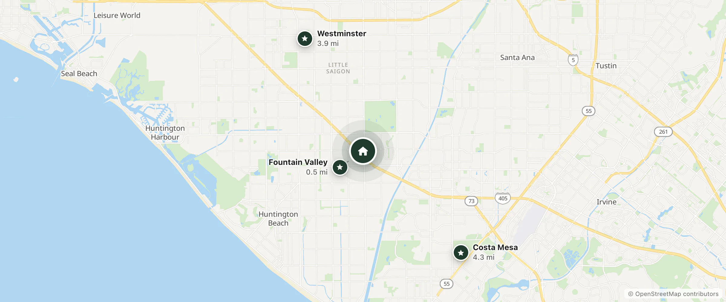 Map of Sonesta Select Huntington Beach Fountain Valley and nearby Fountain Valley, Westminster and Costa Mesa
