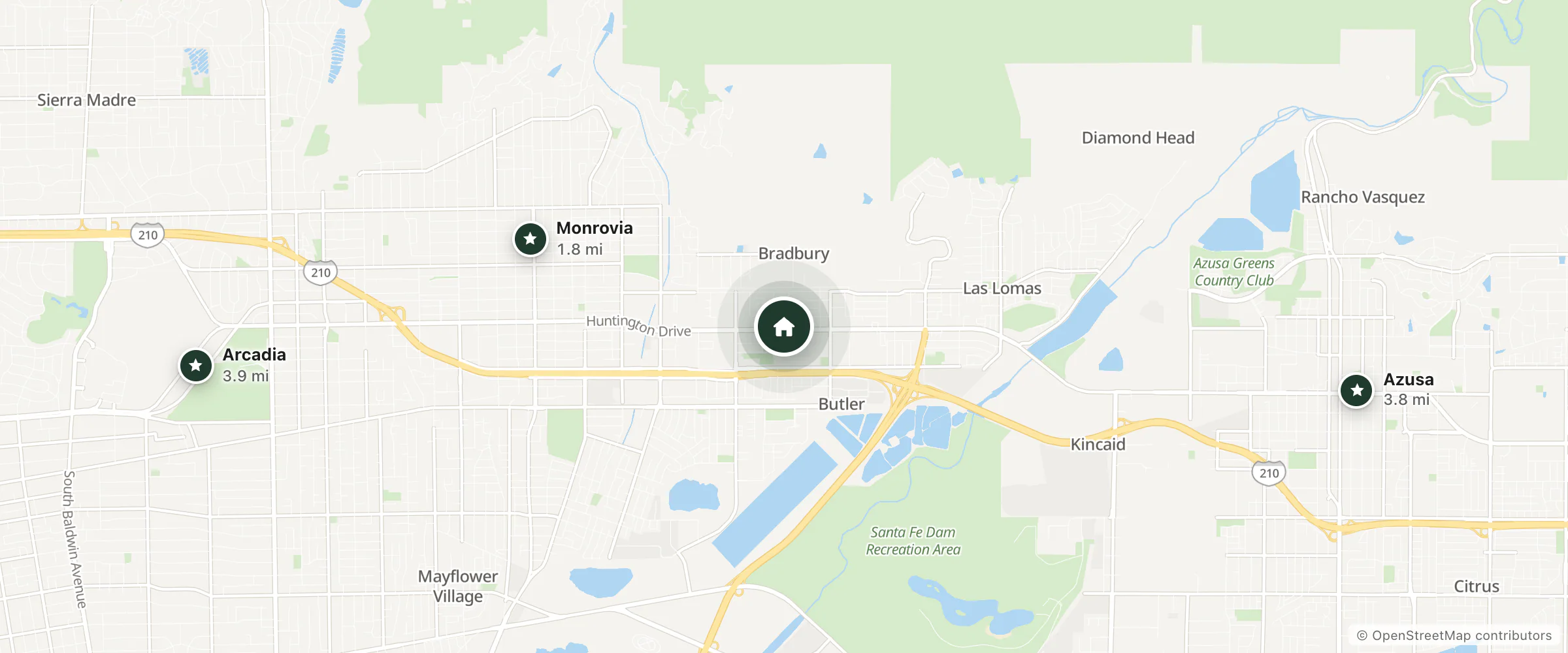 Map of Days Inn and nearby Monrovia, Azusa and Arcadia