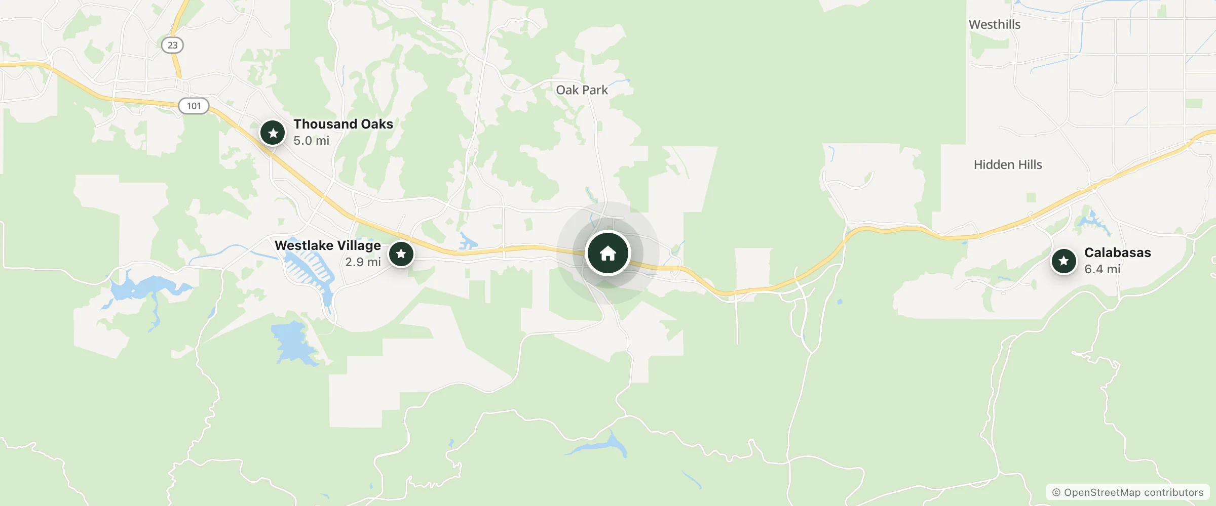 Map of Homewood Suites by Hilton Agoura Hills and nearby Westlake Village, Thousand Oaks and Calabasas