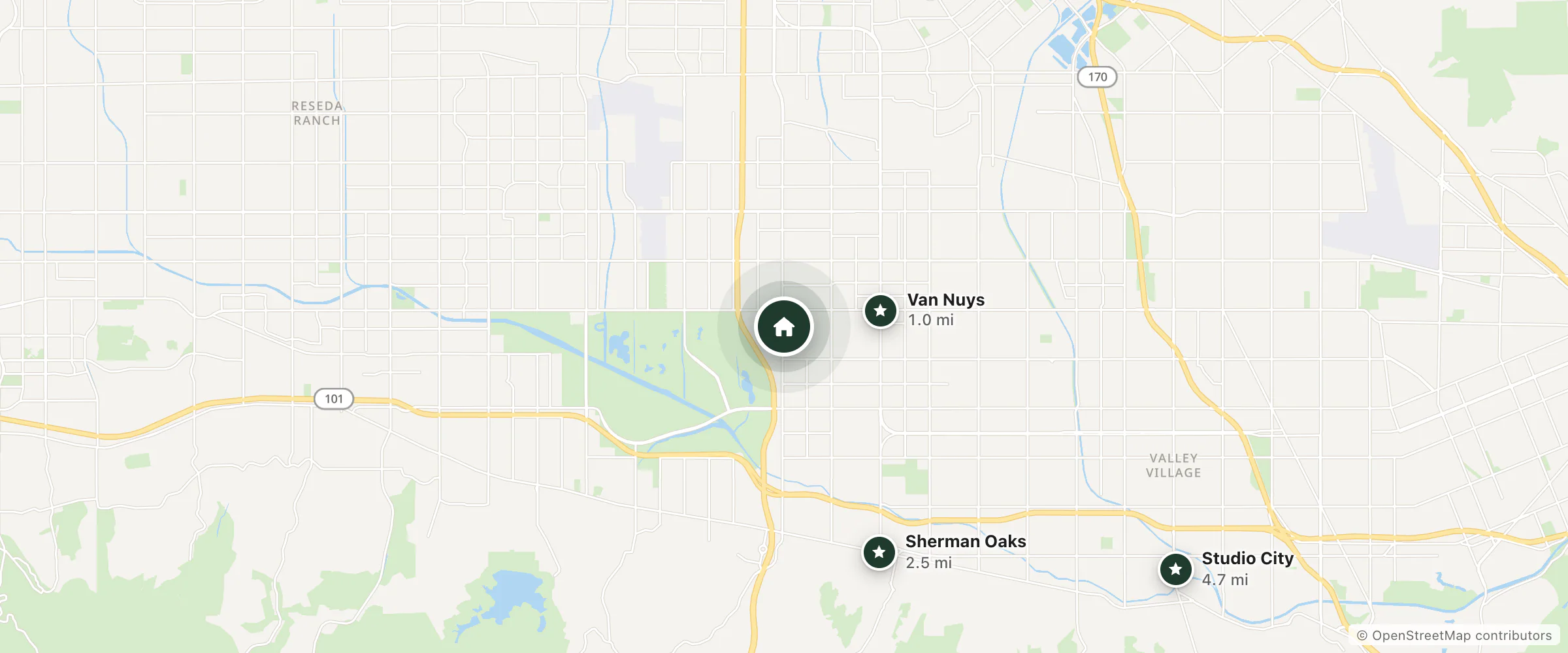 Map of Cinema Motel and nearby Van Nuys, Sherman Oaks and Studio City