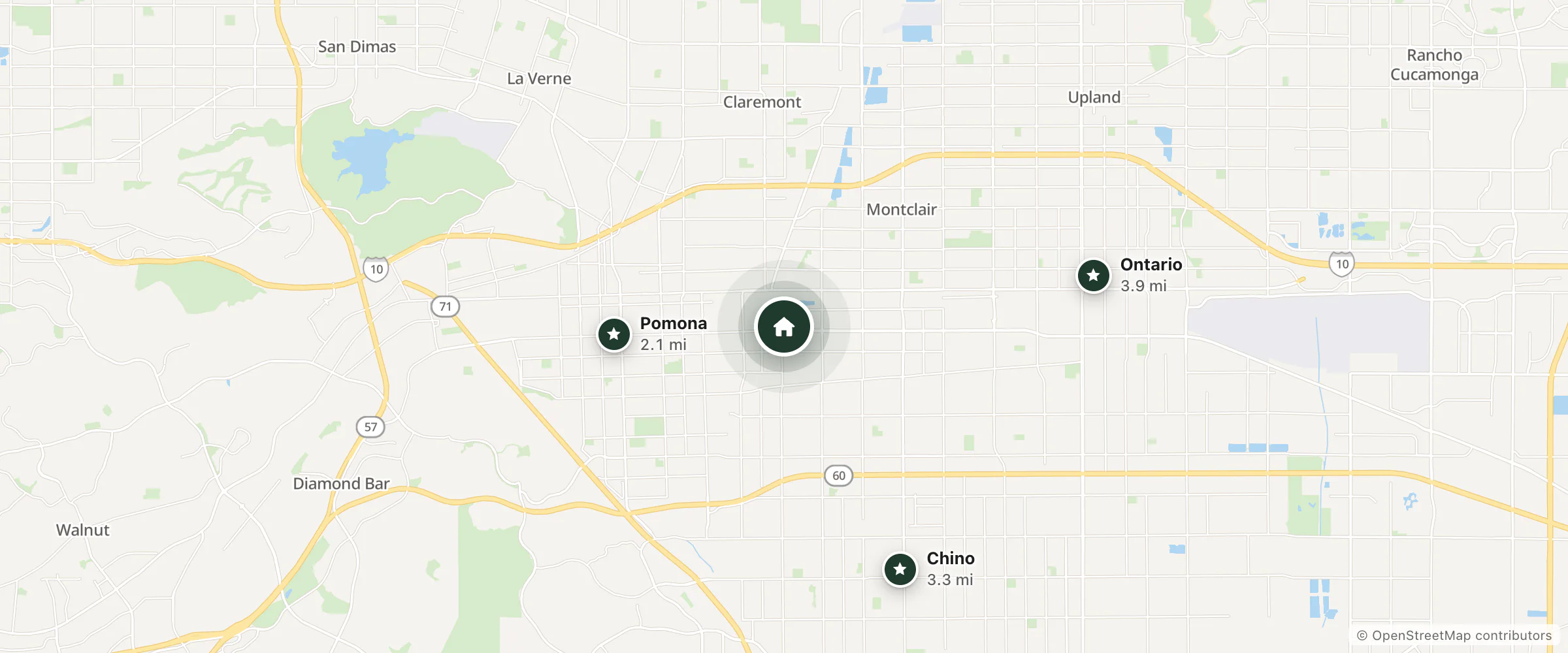 Map of Palm Inn Motel and nearby Pomona, Chino and Ontario