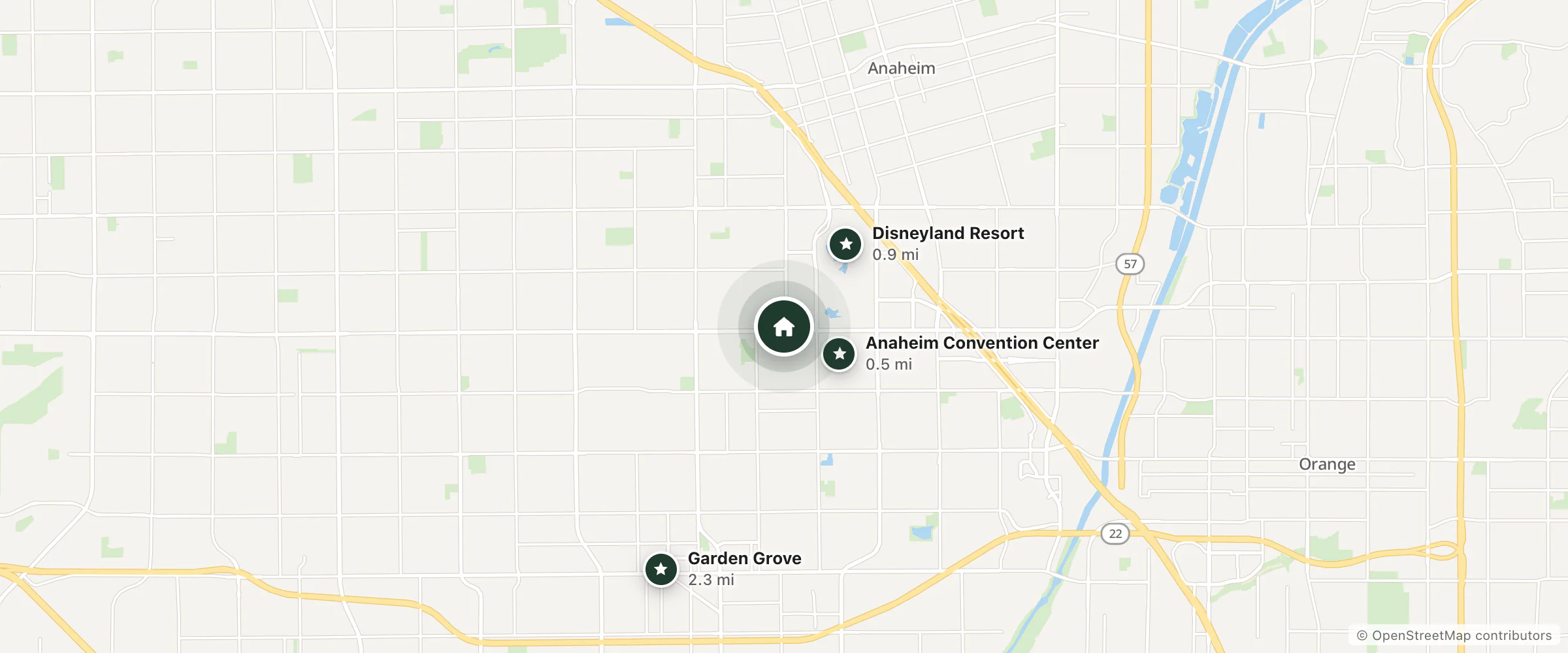 Map of Abby’s Anaheimer Inn and nearby Anaheim Convention Center, Disneyland Resort and Garden Grove