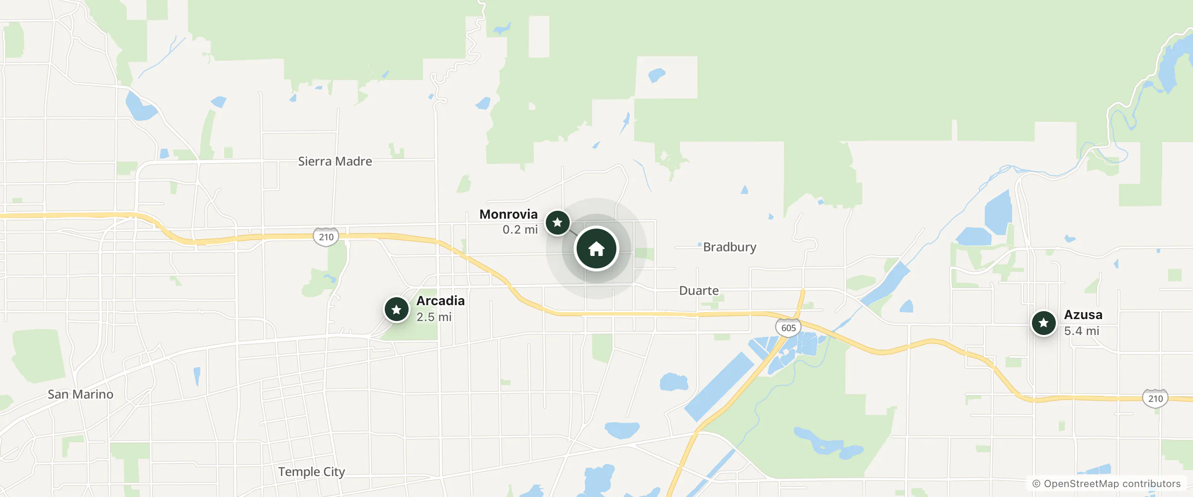 Map of Arthur Blair Historic Inn and nearby Monrovia, Arcadia and Azusa