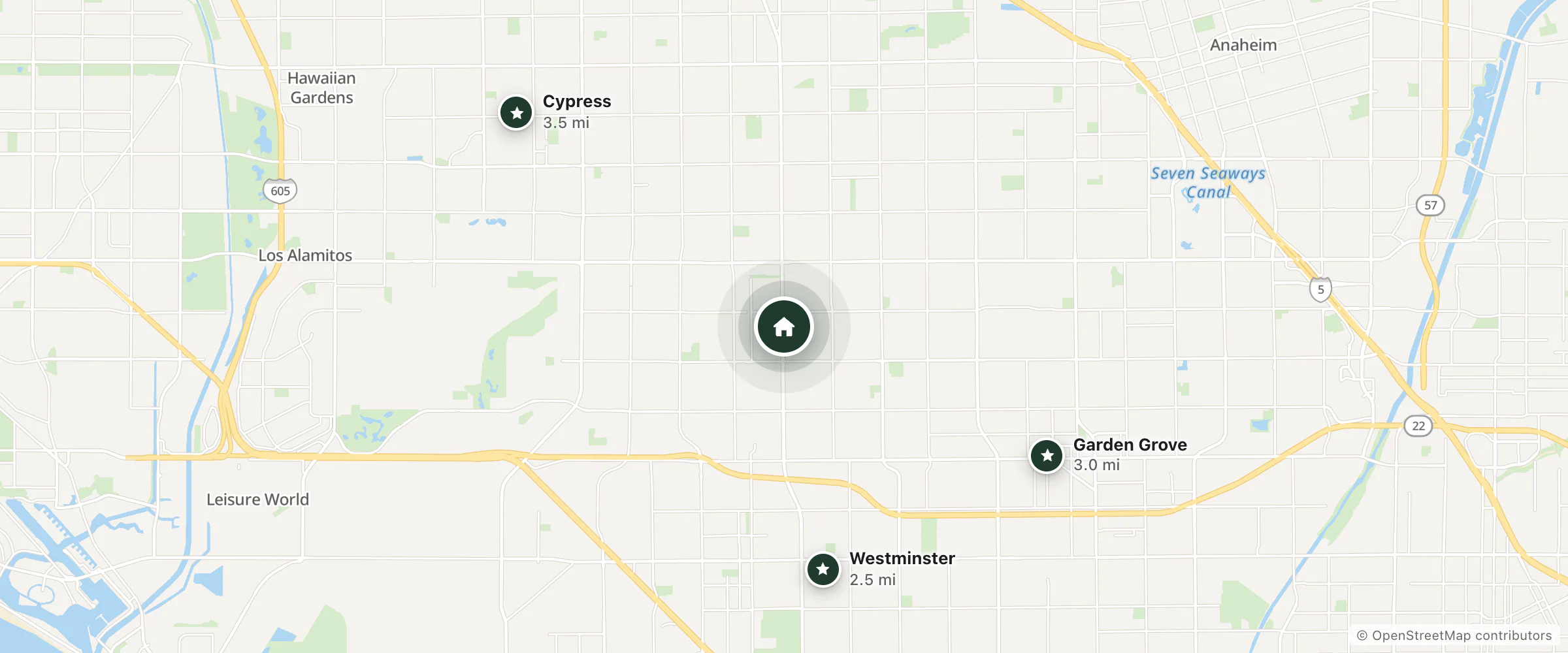 Map of Dixie Orange County Hotel and nearby Westminster, Garden Grove and Cypress