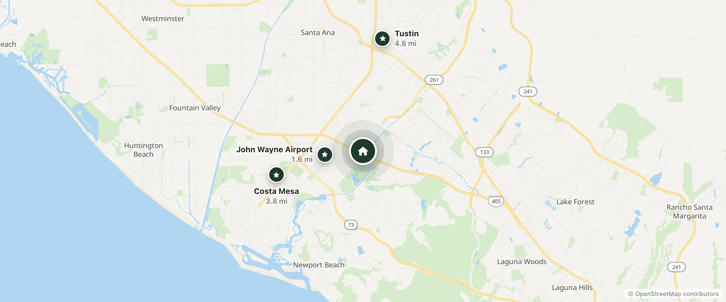 Map of Hyatt Regency Irvine and nearby John Wayne Airport, Costa Mesa and Tustin