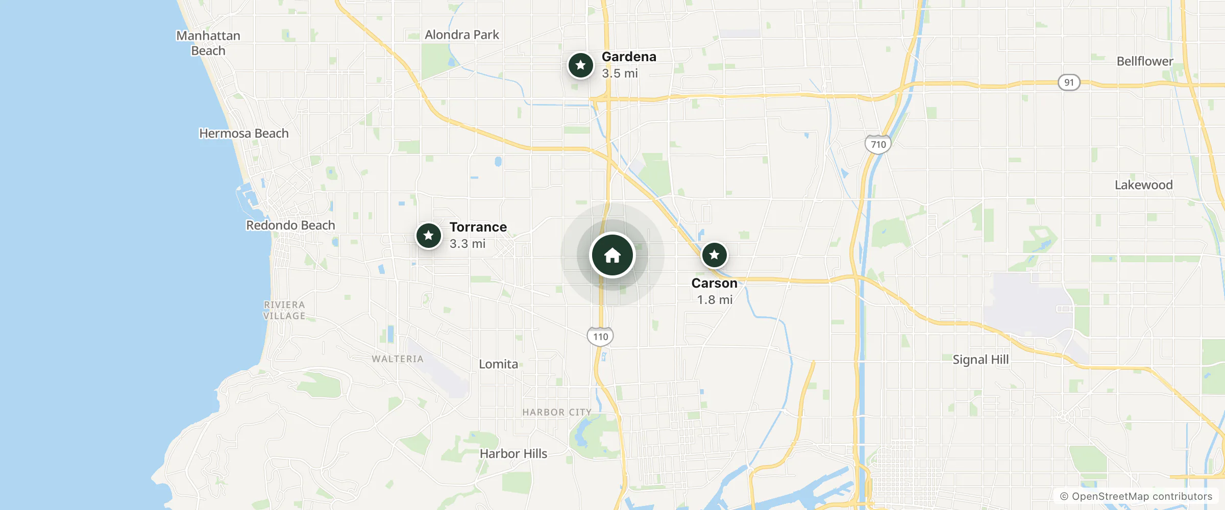 Map of Cali Inn and nearby Carson, Torrance and Gardena