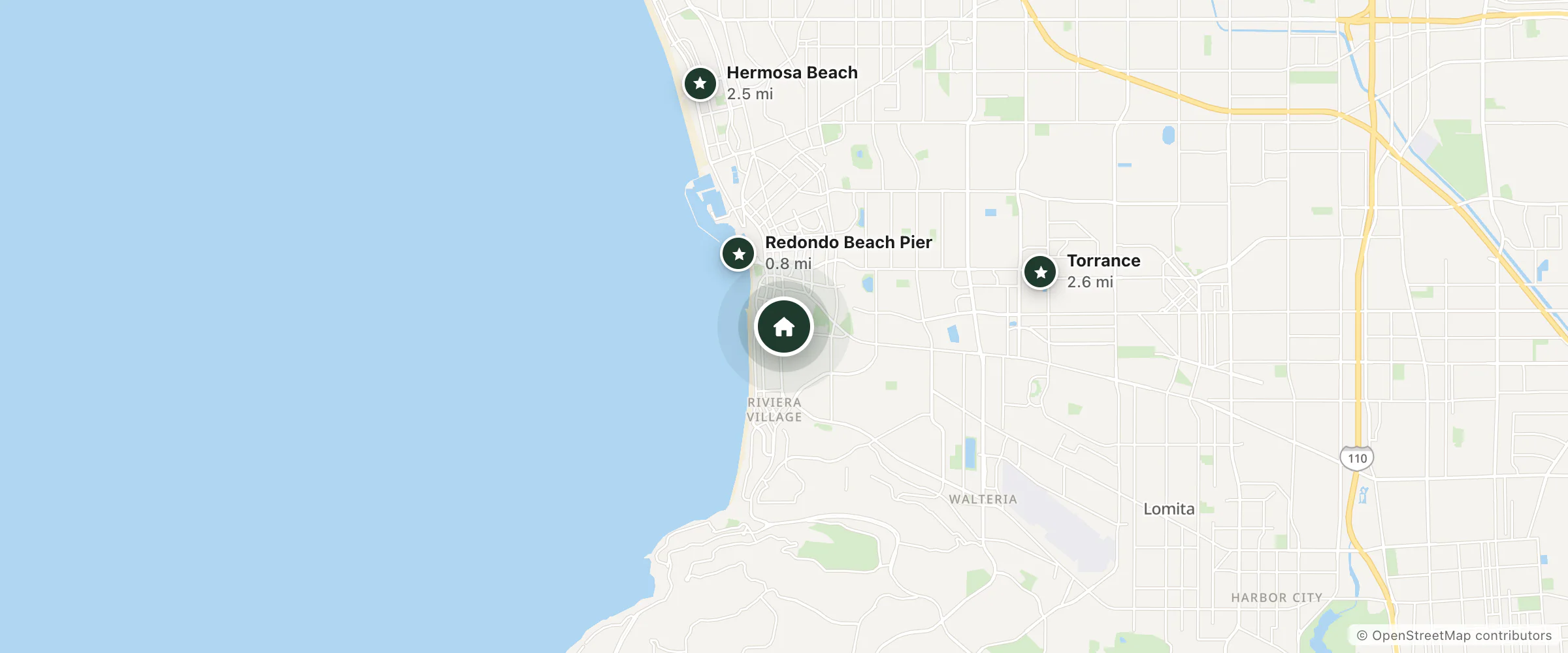 Map of Pacific Coast Inn Redondo Beach and nearby Redondo Beach Pier, Hermosa Beach and Torrance