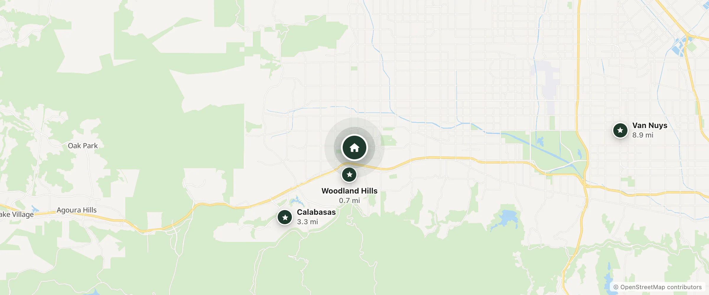 Map of Warner Center Marriott Woodland Hills and nearby Woodland Hills, Calabasas and Van Nuys