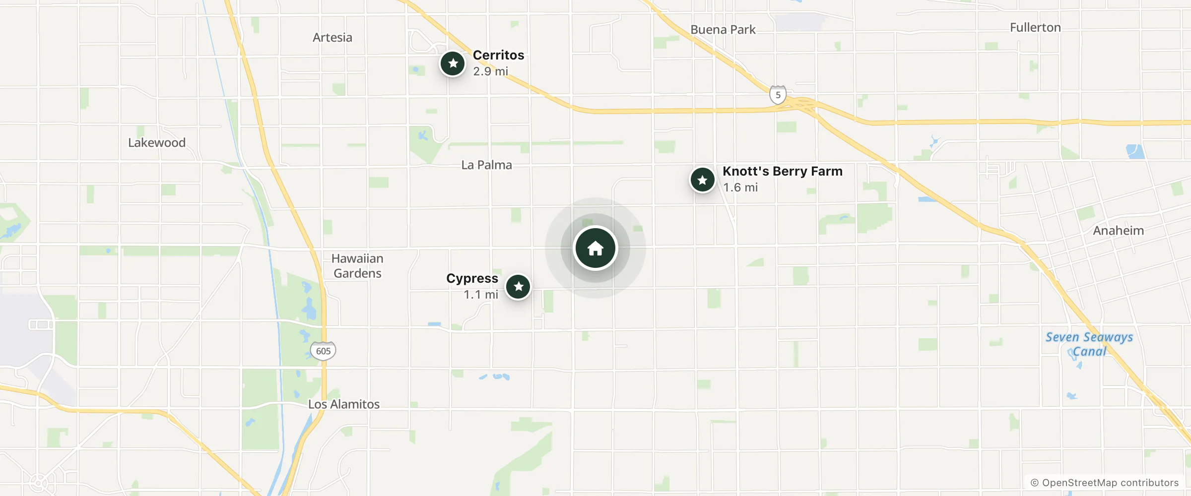 Map of Cypress Suites and nearby Cypress, Knott's Berry Farm and Cerritos