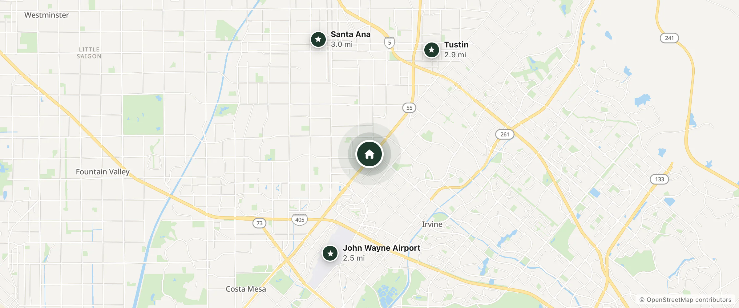 Map of Holiday Inn Santa ANA-Orange Co. and nearby John Wayne Airport, Tustin and Santa Ana
