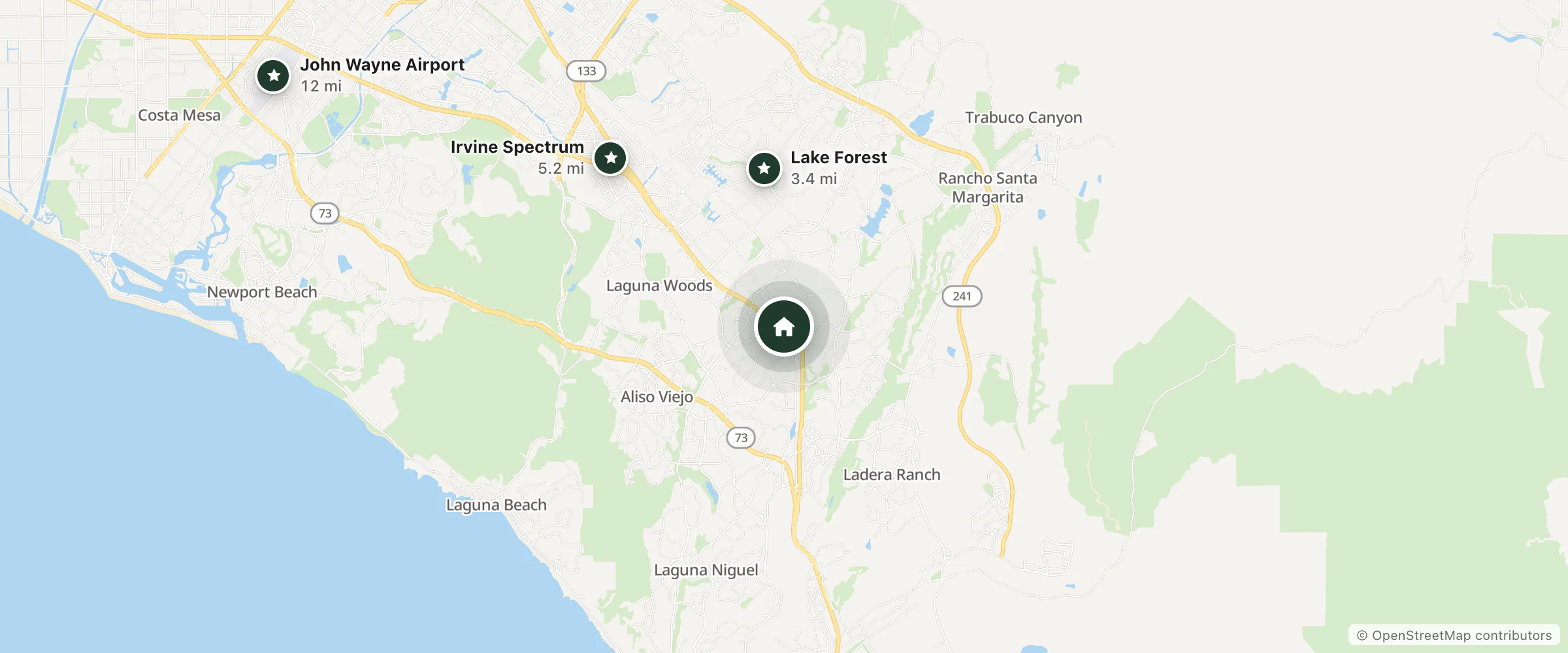 Map of voco Laguna Hills by IHG and nearby Lake Forest, Irvine Spectrum and John Wayne Airport